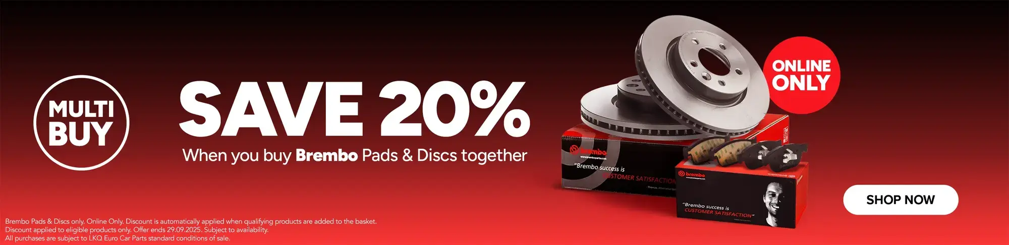Save 20% on Brembo Discs and Pads when purchased together