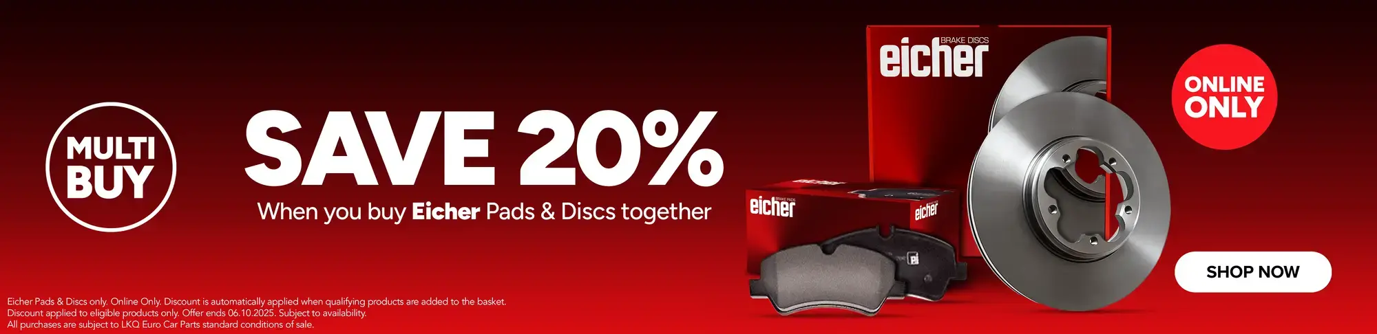 Save 20% on Eicher Discs and Pads when purchased together