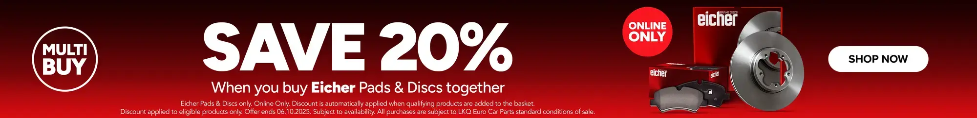 Save 20% on Eicher Discs and Pads when purchased together