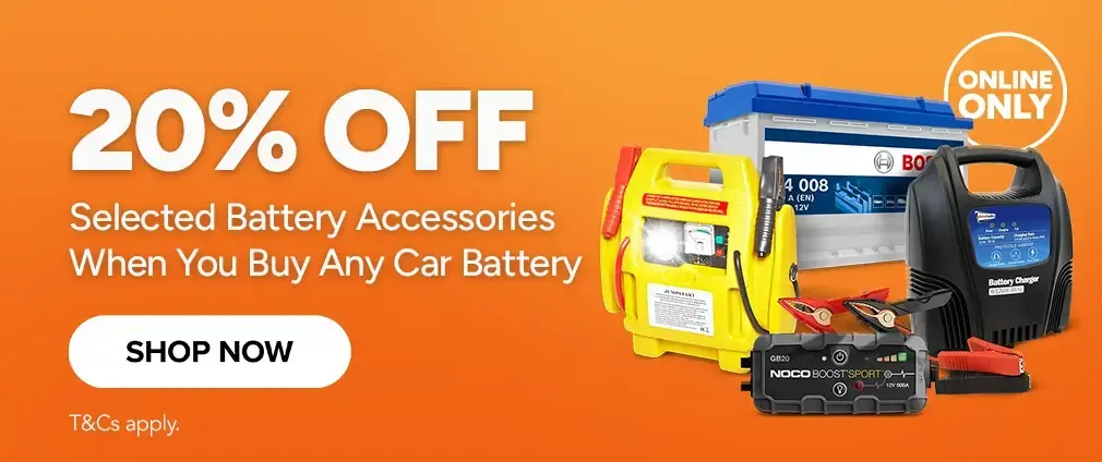 Save 20% on selected Battery Accessories when you buy any Car Battery