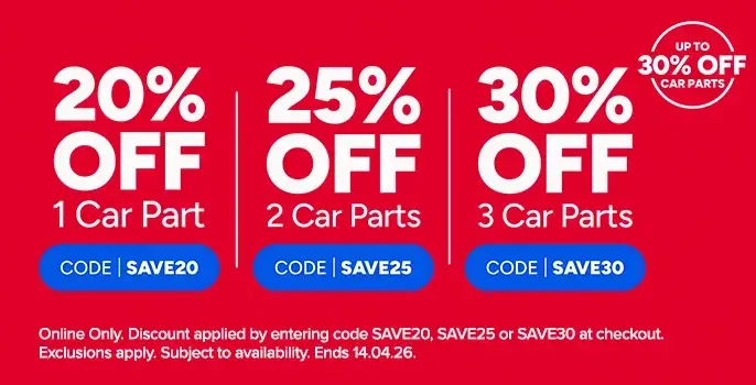 Buy 1 Car Part and save 20% with code SAVE20, Buy 2 Car Parts and save 25% with code SAVE25, Buy 3 Car Parts and save 30% with code SAVE30