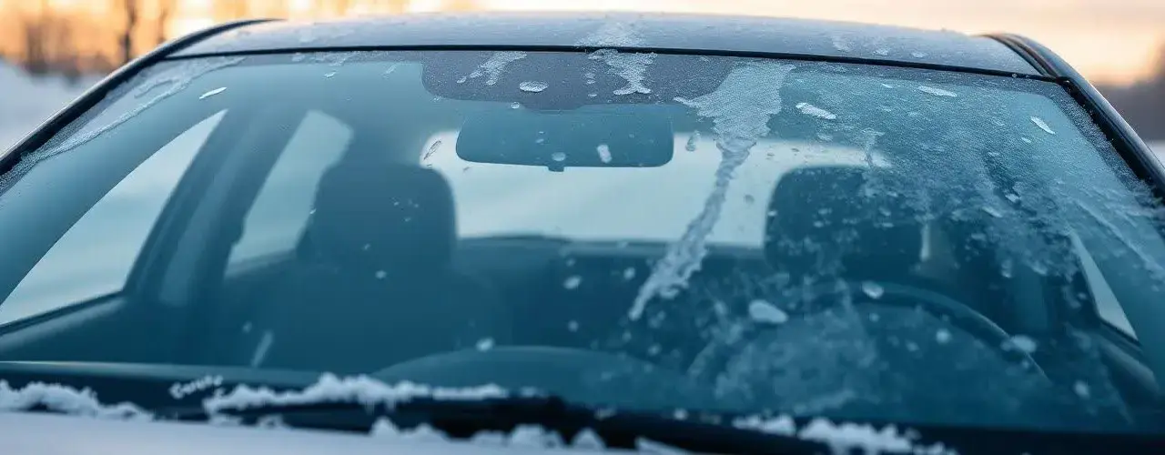A car covered in snow and ice being defrosted.