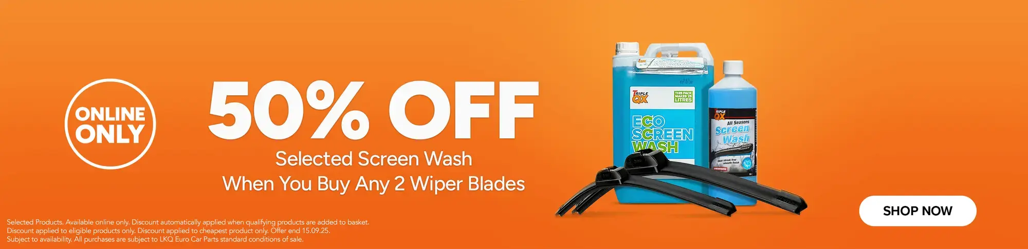 Save 50% on Selected Screenwash When You Buy 2 Wiper Blades