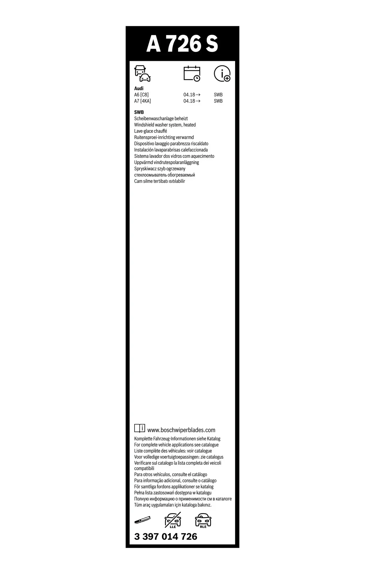 Bosch AeroTwin Flat Wiper Blade Set A726S