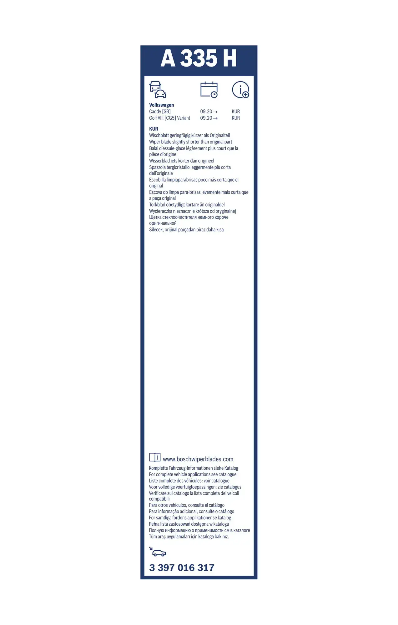 Bosch Aerotwin Flat Wiper Blade Rear A335H