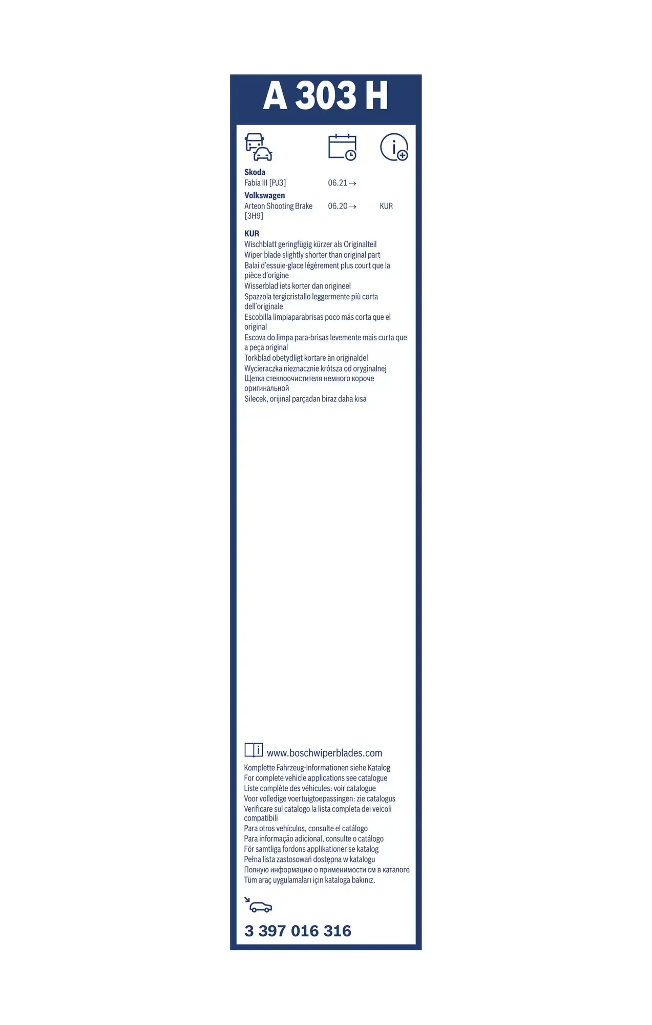 Bosch Aerotwin Flat Wiper Blade Rear A303H