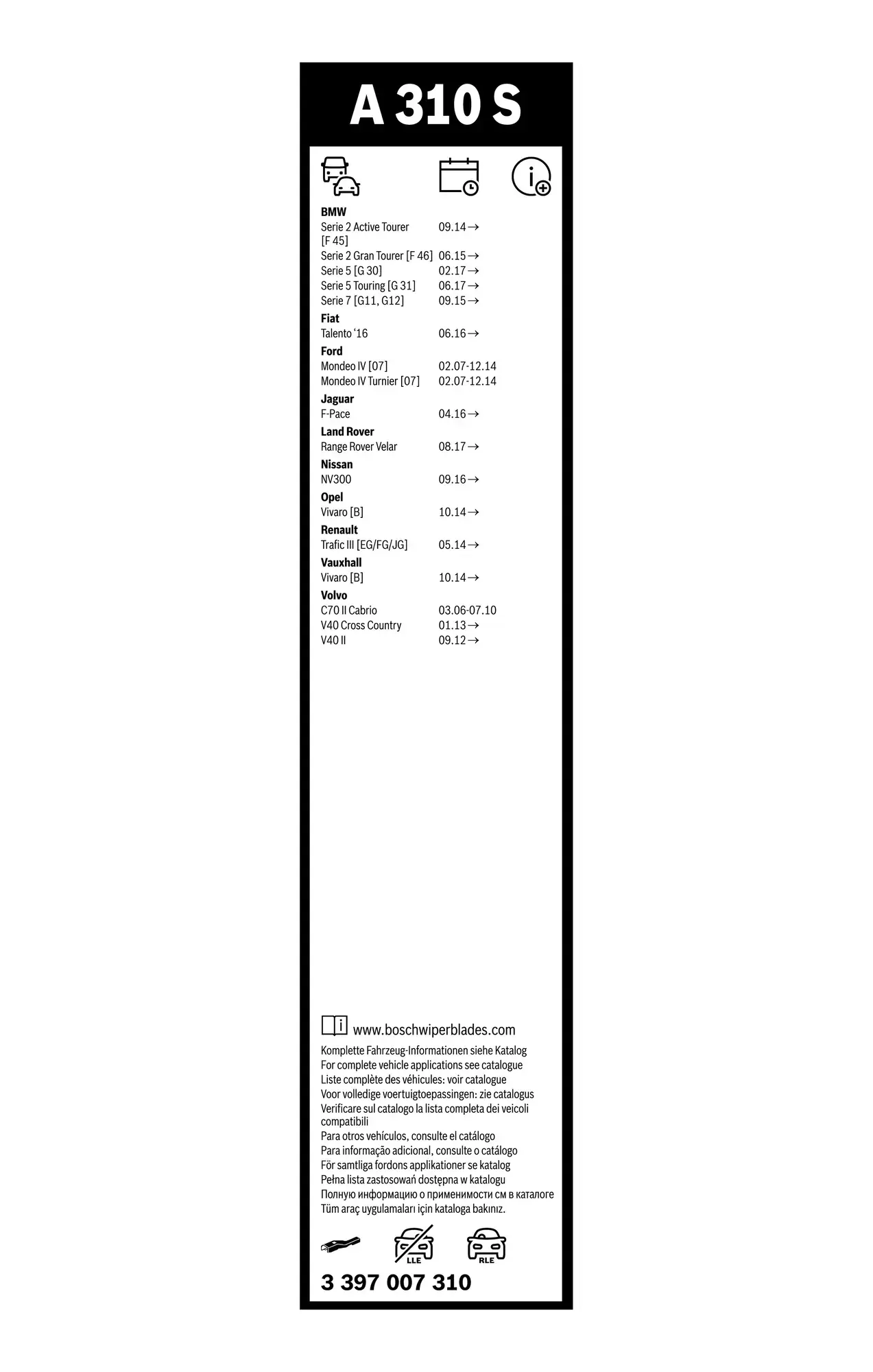 Bosch Aerotwin Flat Wiper Blade Set A310S