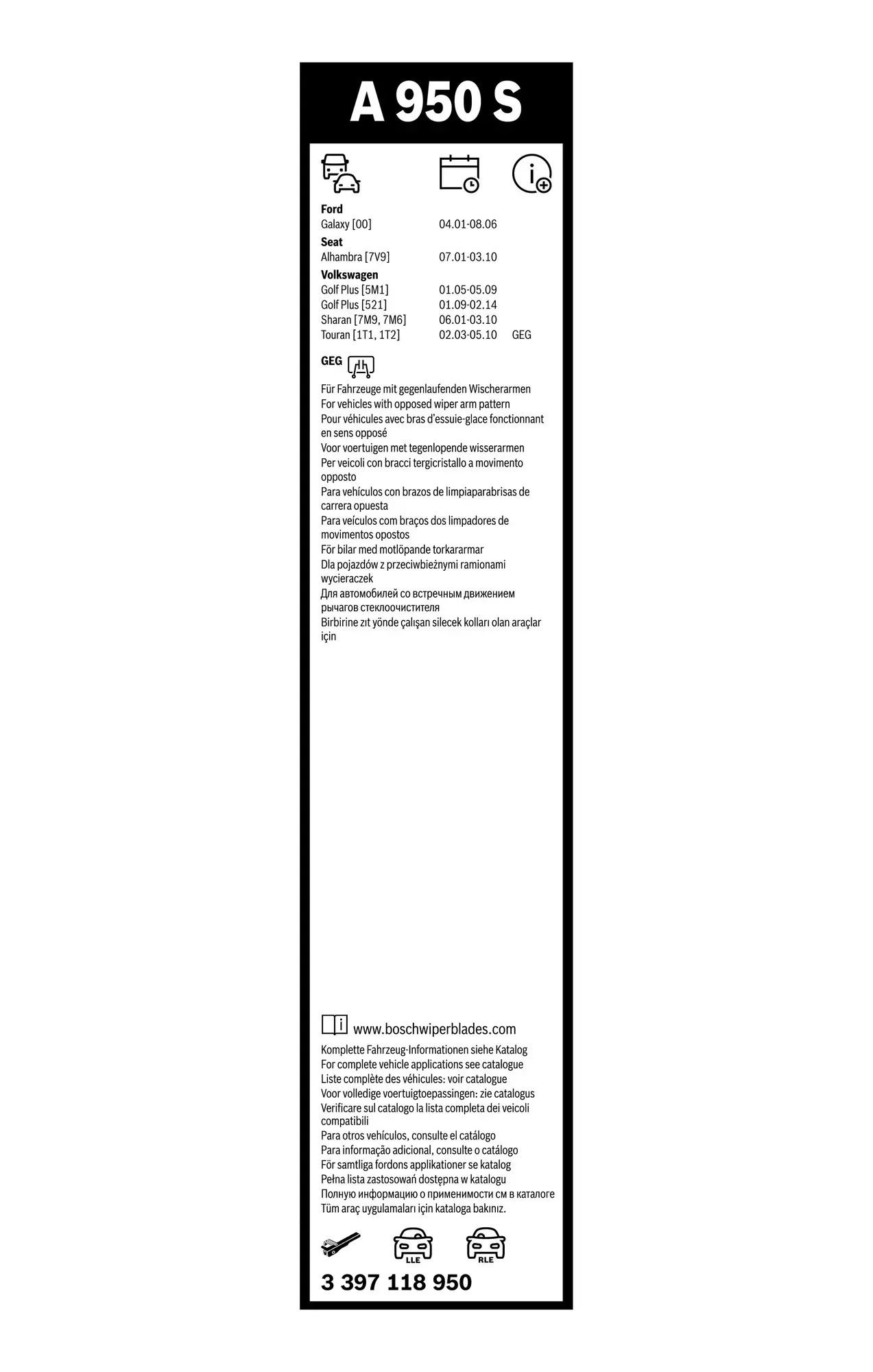 Bosch Aerotwin Flat Wiper Blade Set A950S