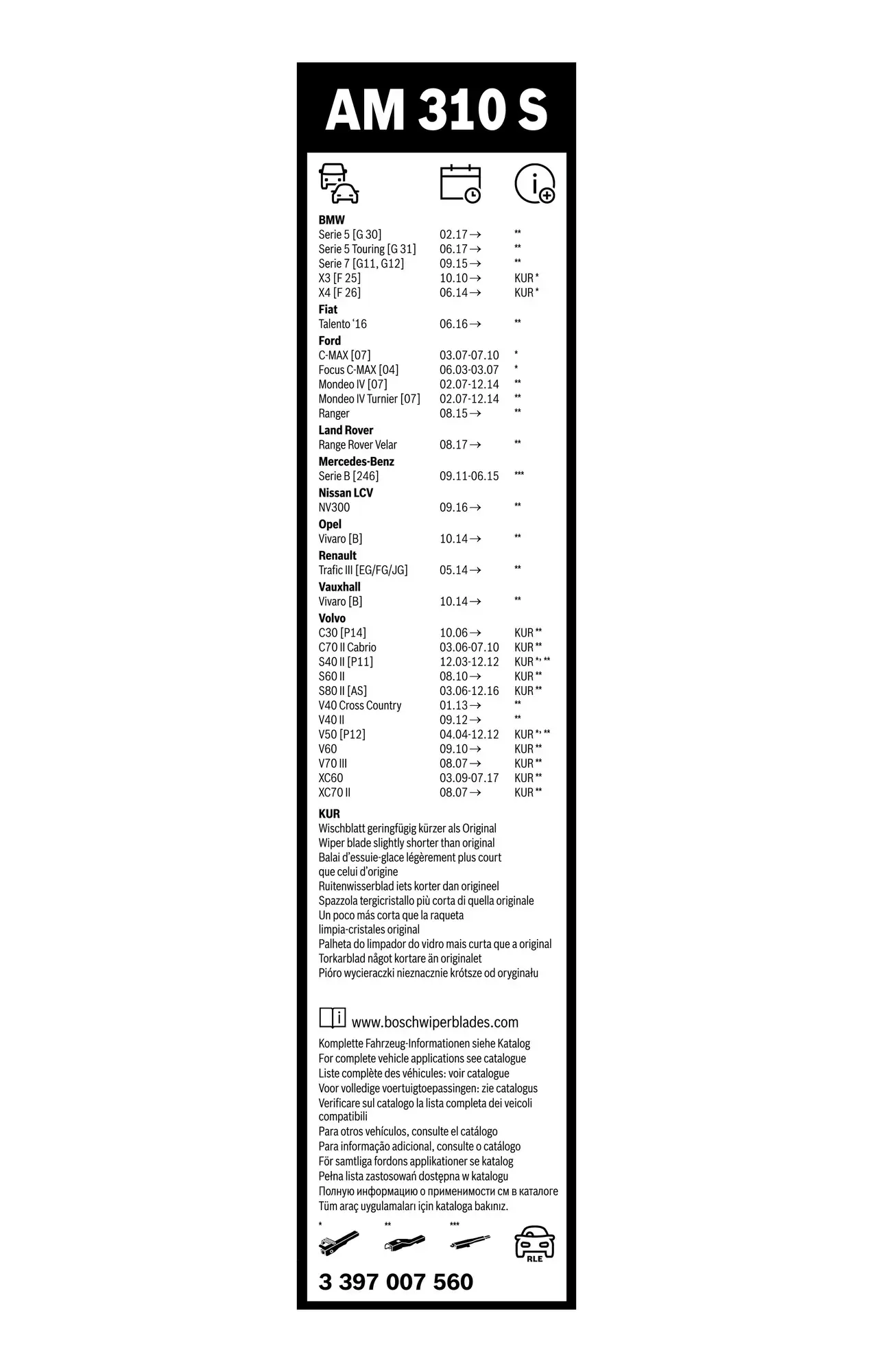 Bosch Aerotwin Multiclip Flat Wiper Blade Set AM310S