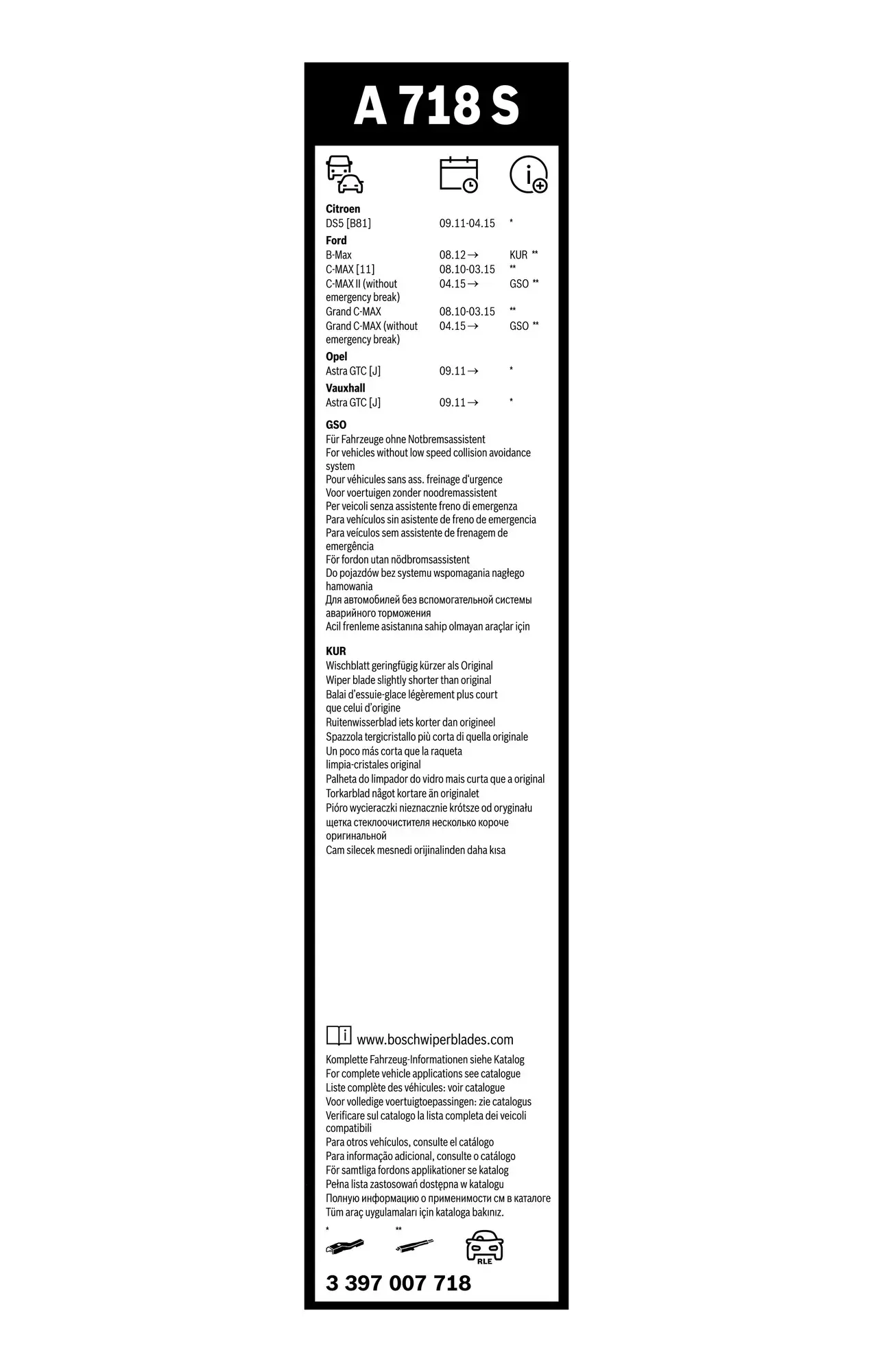 Bosch Aerotwin Flat Wiper Blade Set A718S