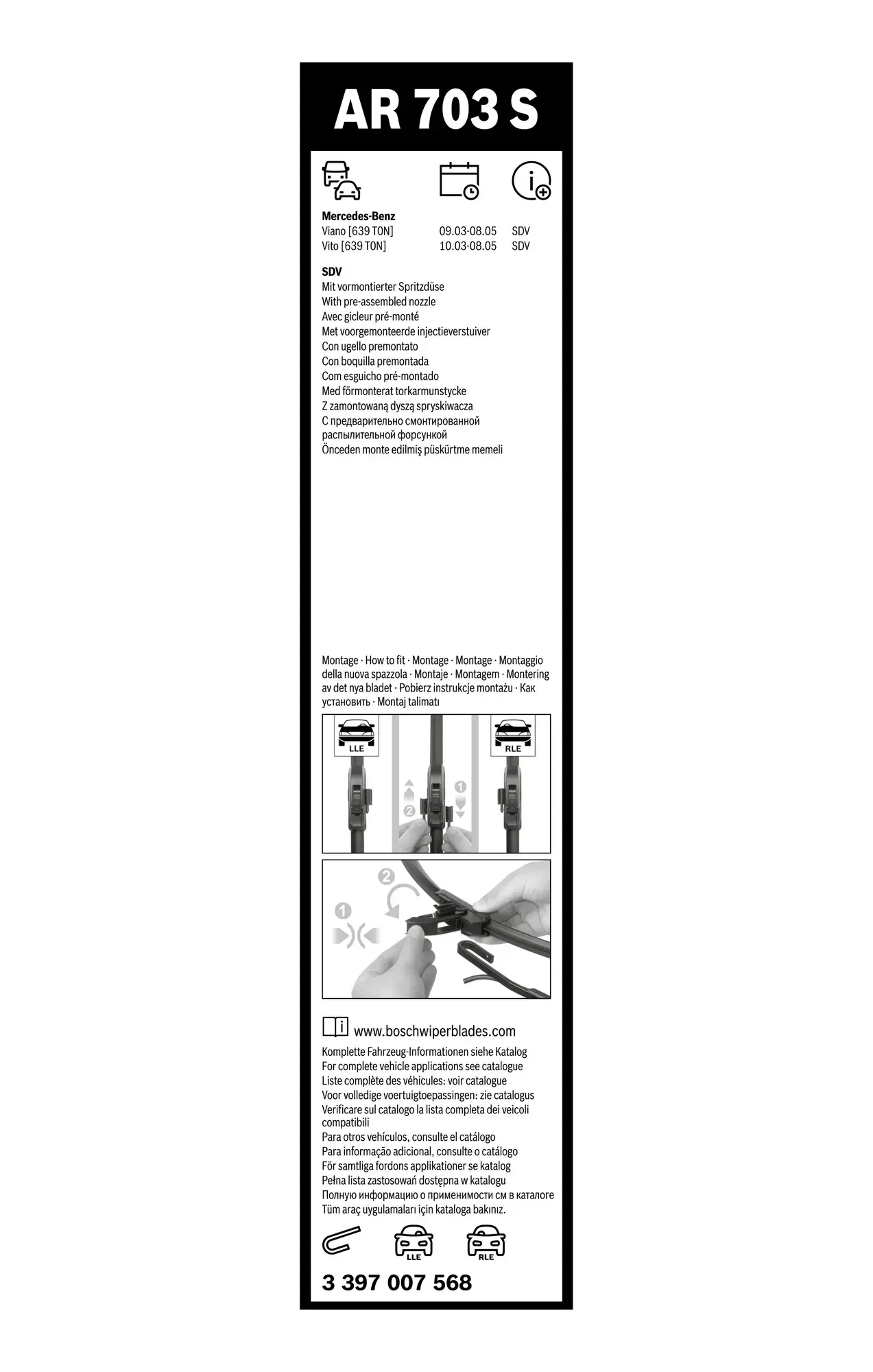 Bosch Retrofit Flat Wiper Blade Set Ar703S With Spray Nozzle