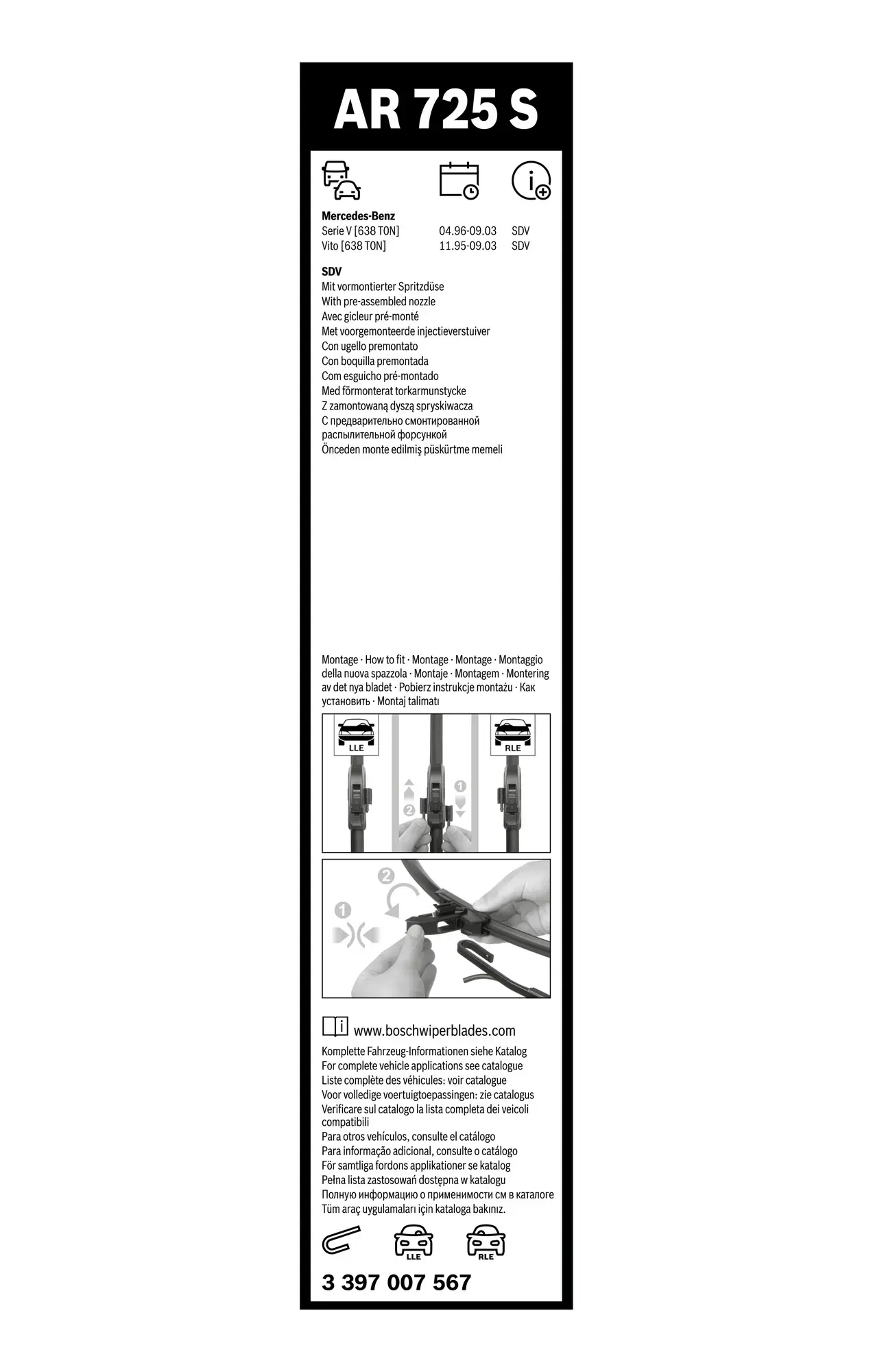 Bosch Retrofit Flat Wiper Blade Set Ar725S With Spray Nozzle