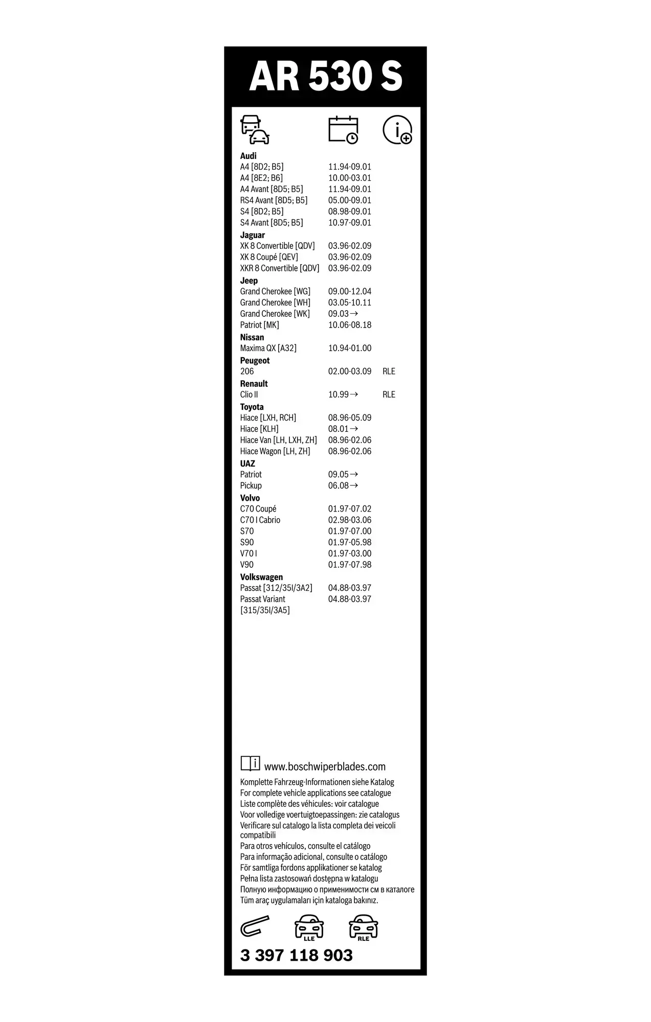 Bosch Retrofit Flat Wiper Blade Set Ar530S