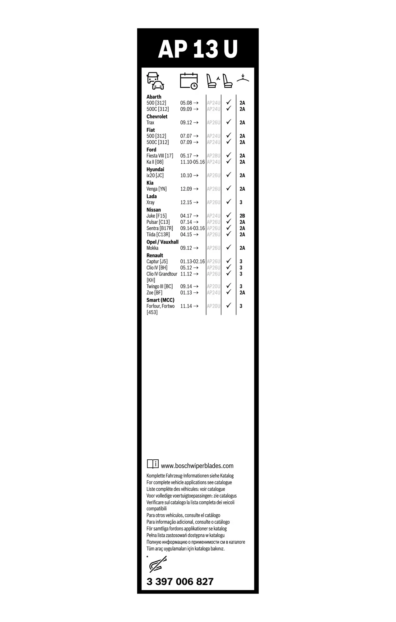 Bosch Aerotwin Single Flat Wiper Blade AP13U