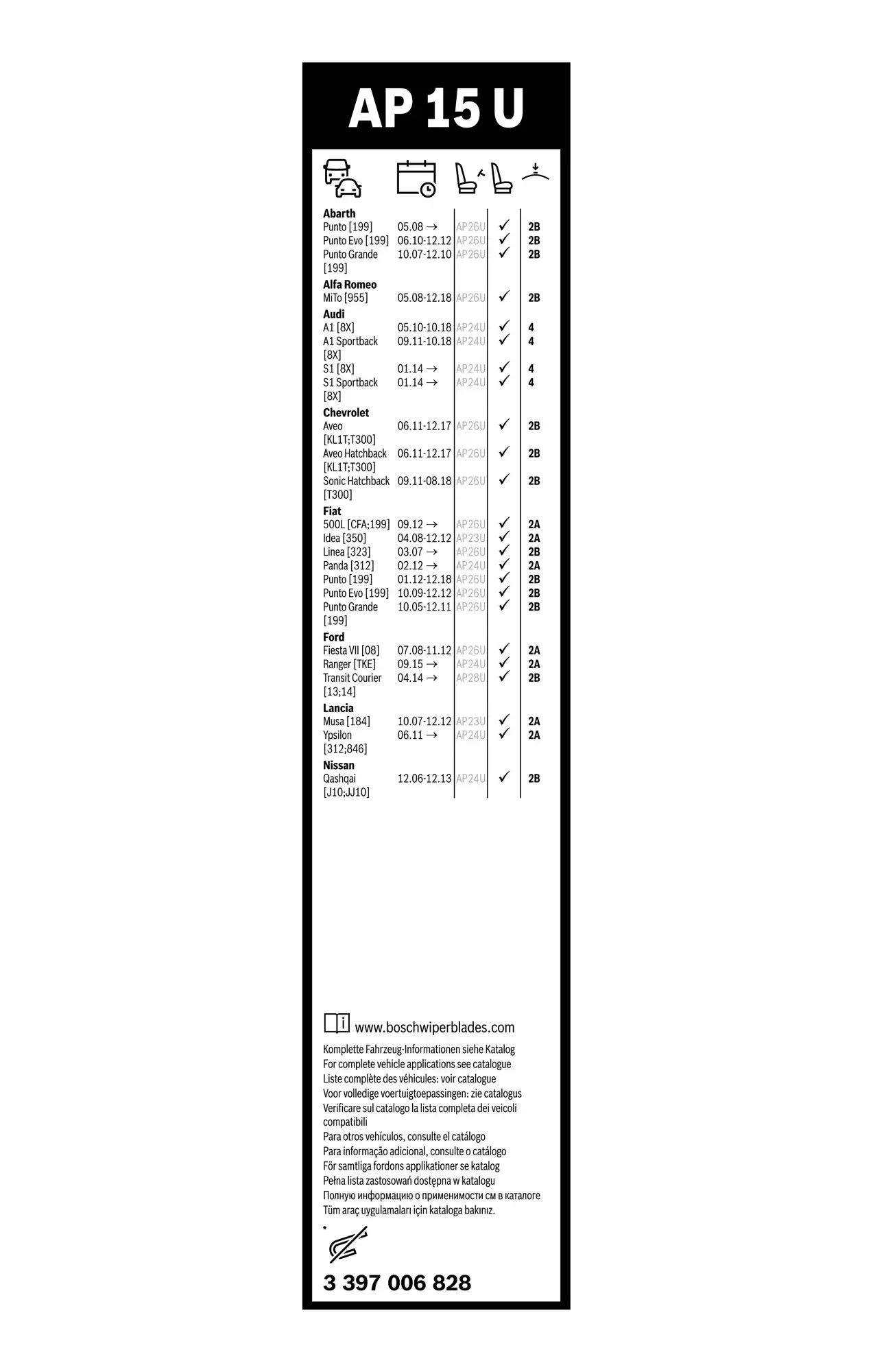 Bosch Aerotwin Single Flat Wiper Blade AP15U