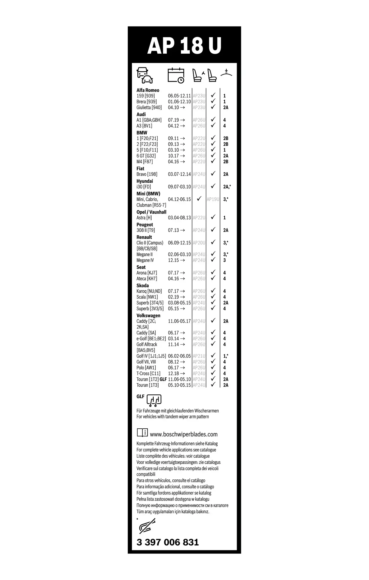 Bosch Aerotwin Single Flat Wiper Blade AP18U