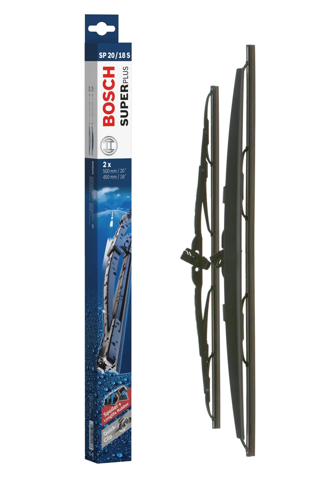 Bosch Super Plus Universal Wiper Blade Set Sp20/18S With Spoiler On Rh Side