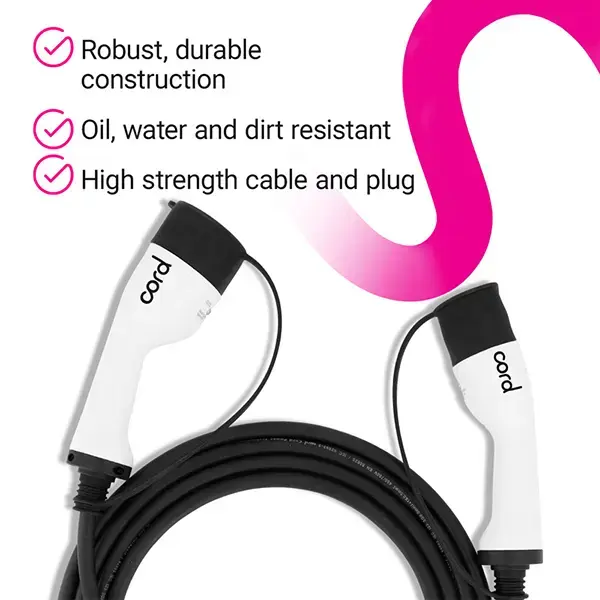 CORD Type 2 to Type 2 EV Charging Cable, 32amp, 7.4kW, 10 Metre, Single Phase