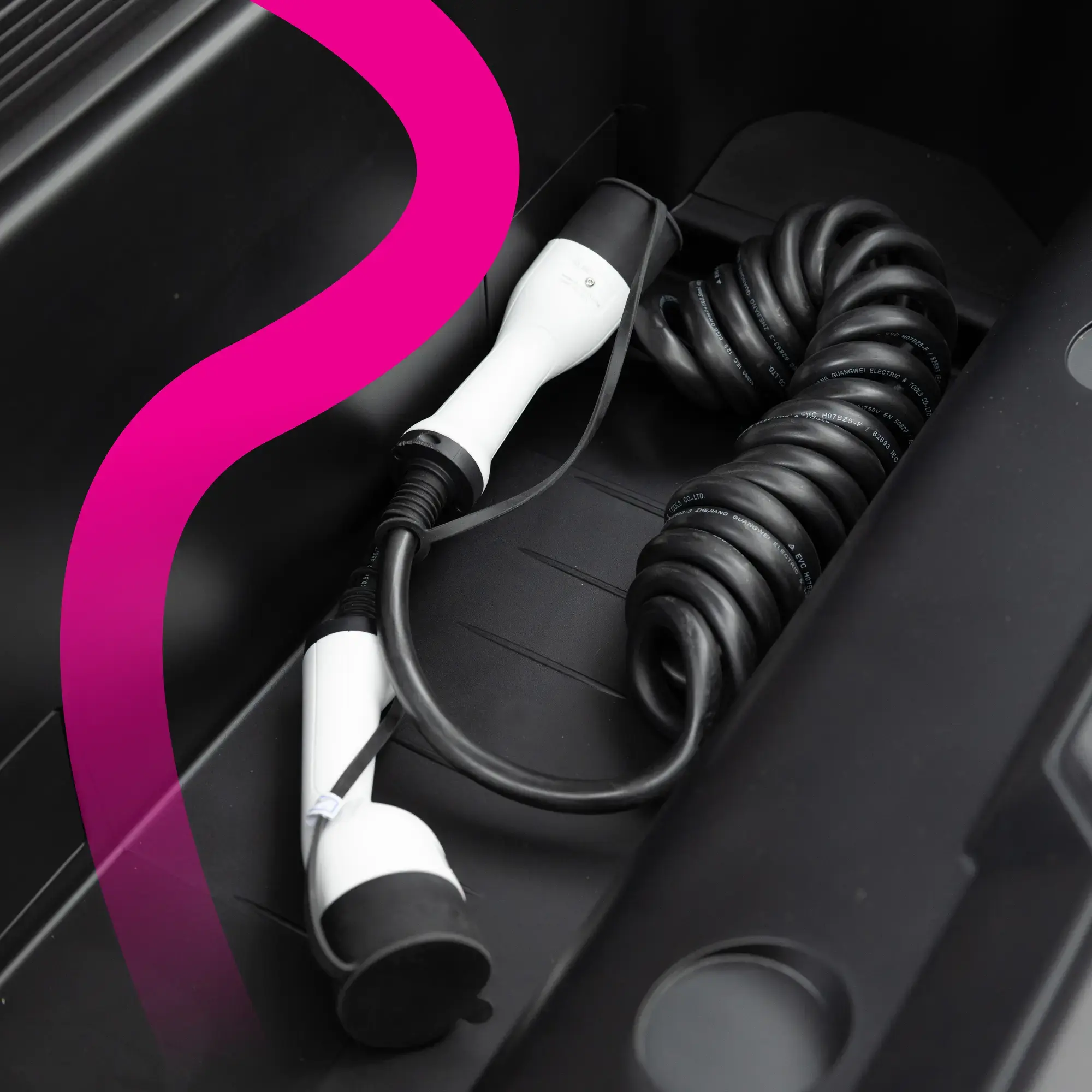 CORD Type 2 to Type 2 EV Coiled Charging Cable, 32amp, 22kW, 5 Metre, Three Phase