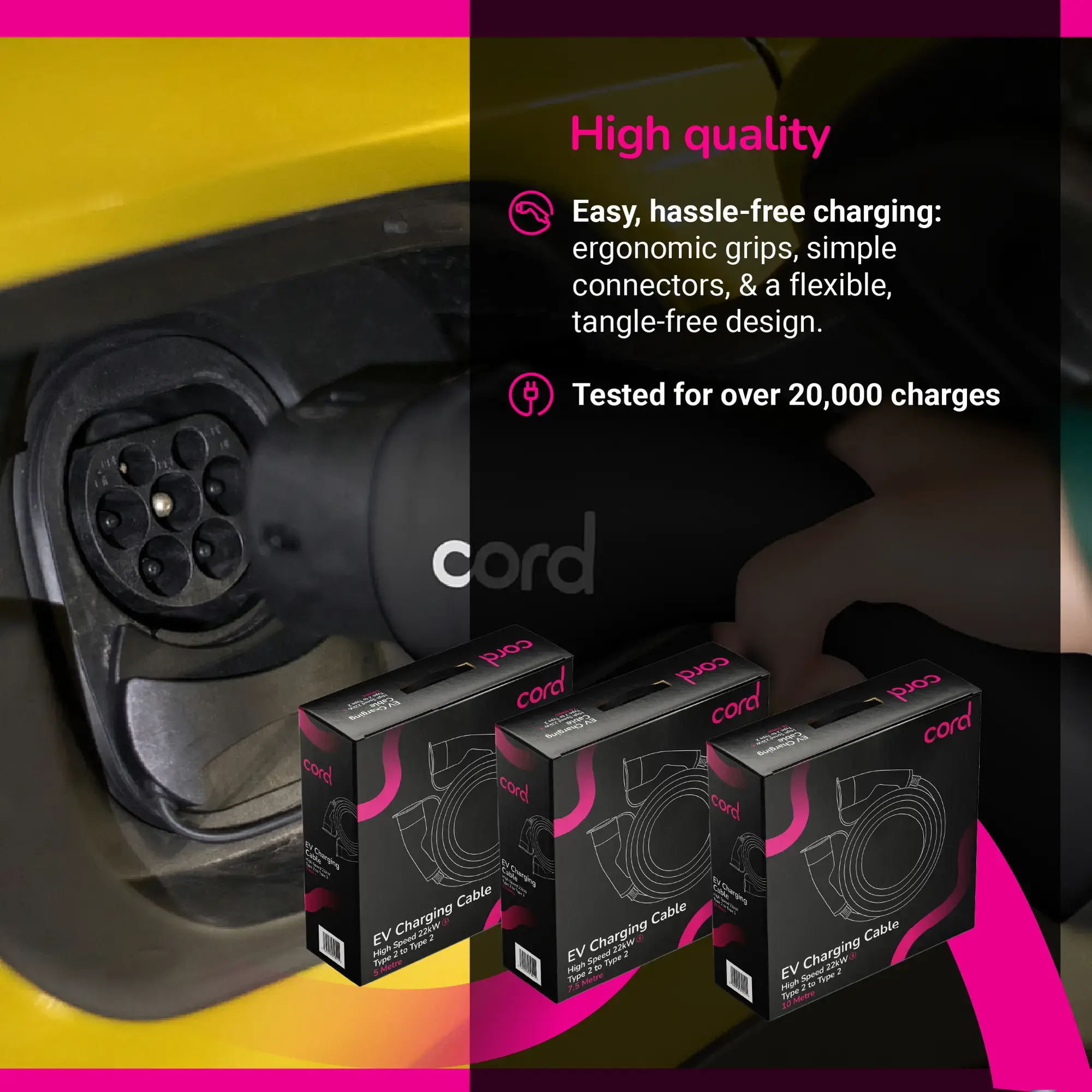 CORD EV Charging Cable - 15m Type 2 to Type 2, 230V 32A 7.4kW, Single Phase