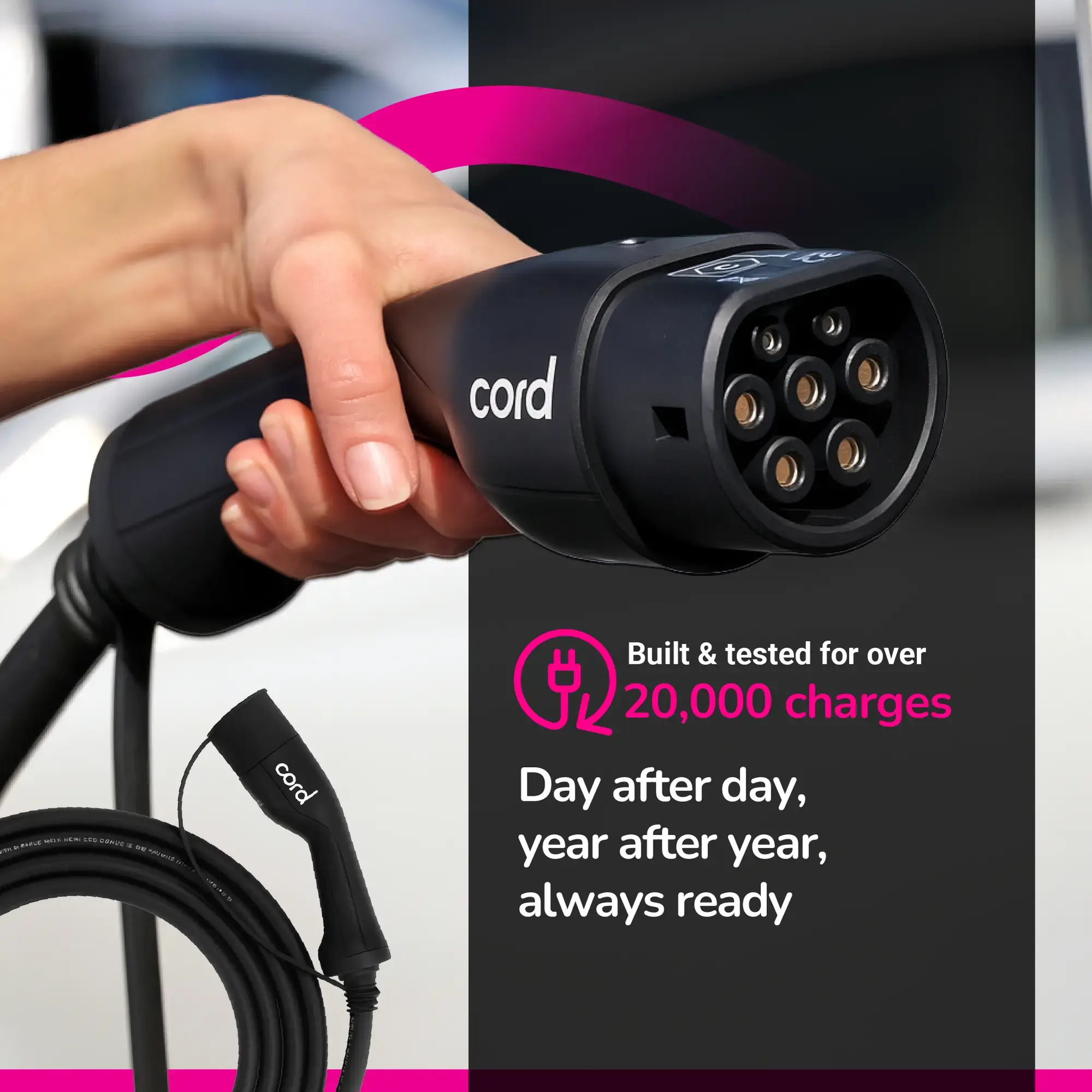 CORD EV Charging Cable - 15m Type 2 to Type 2, 230V 32A 7.4kW, Single Phase