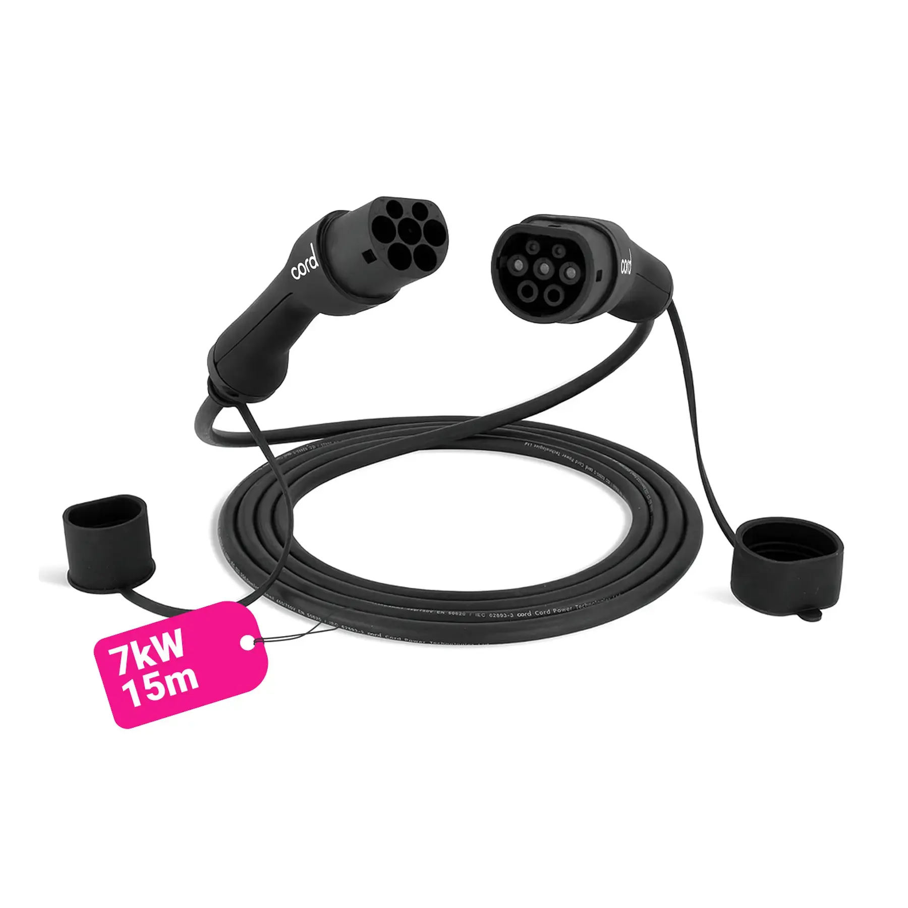 CORD EV Charging Cable - 15m Type 2 to Type 2, 230V 32A 7.4kW, Single Phase
