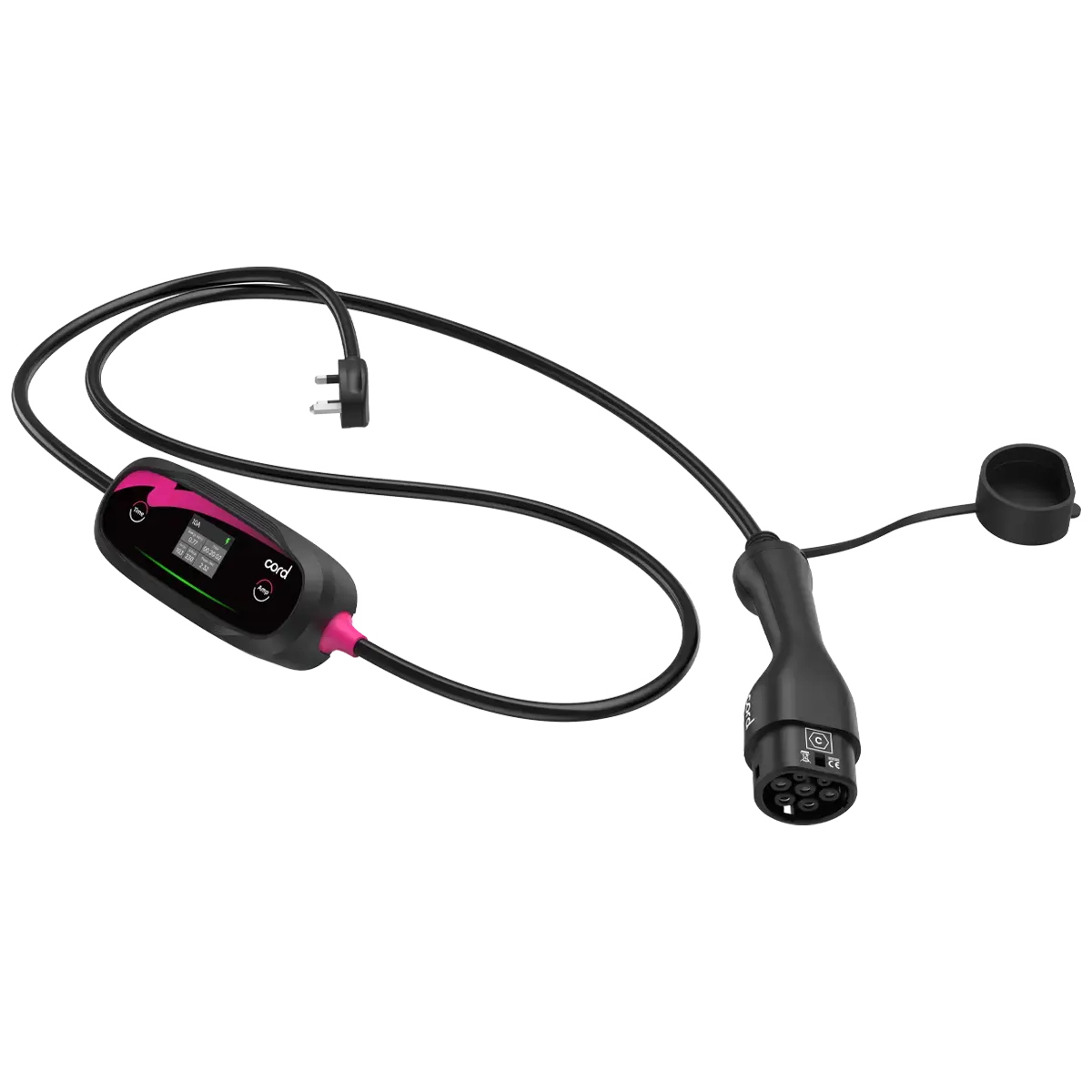 CORD Plus Portable EV Charger with LCD Screen – 5m – Adjustable 230V 6A-8A-10A Max 2.3kW