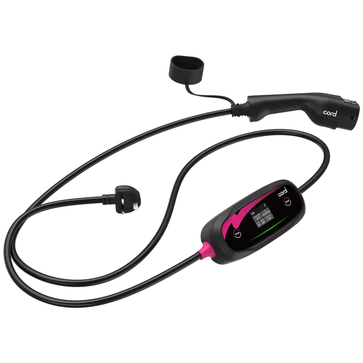 CORD Plus Portable EV Charger with LCD Screen – 5m – Adjustable 230V 6A-8A-10A Max 2.3kW