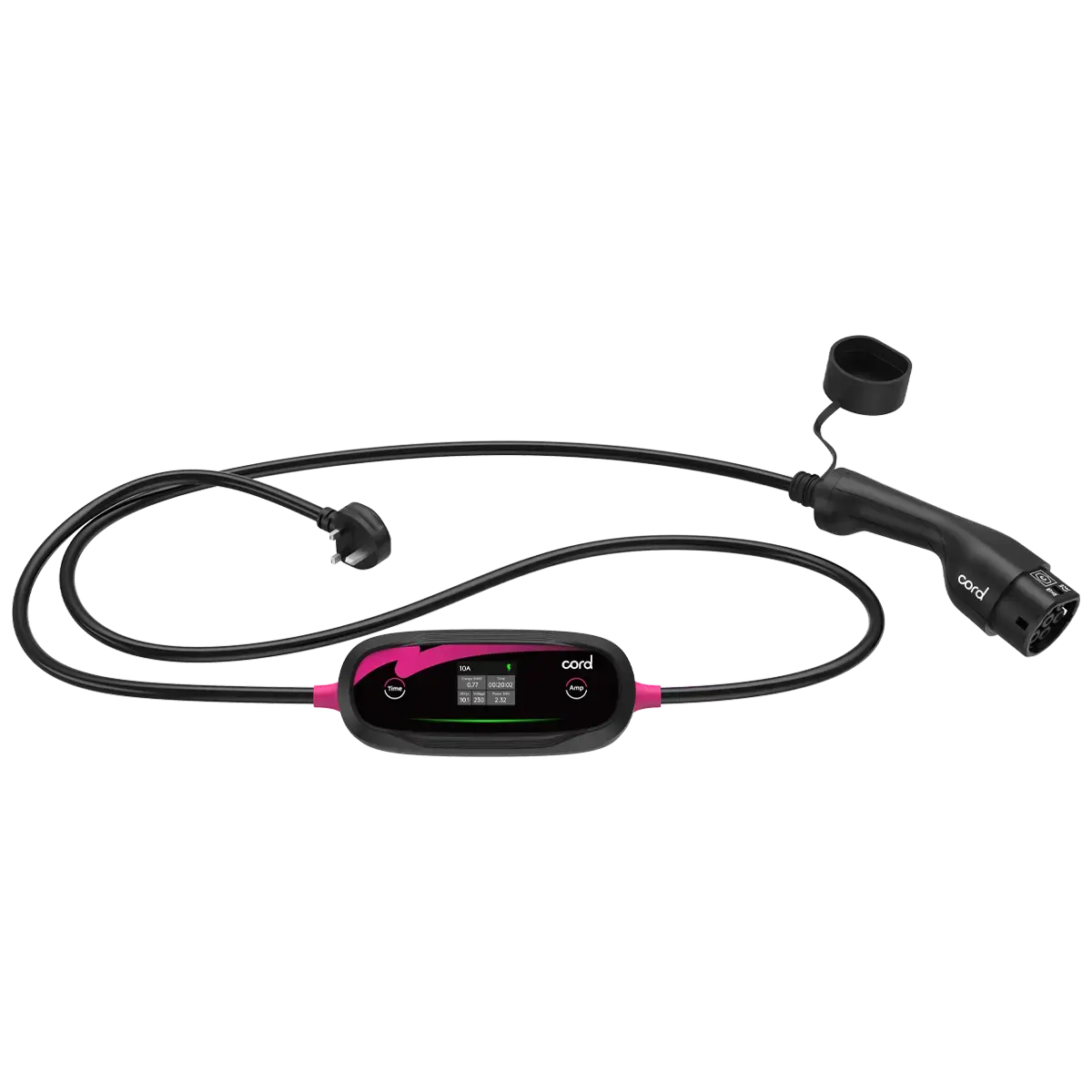 CORD Plus Portable EV Charger with LCD Screen – 10m – Adjustable 230V 6A-8A-10A Max 2.3kW