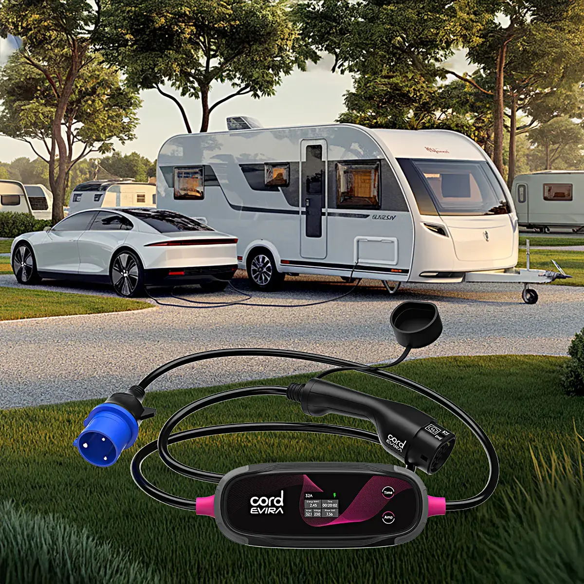 CORD Plus Portable EV Charger with LCD Screen – 5m – Adjustable 230V 6A-8A-10A Max 2.3kW