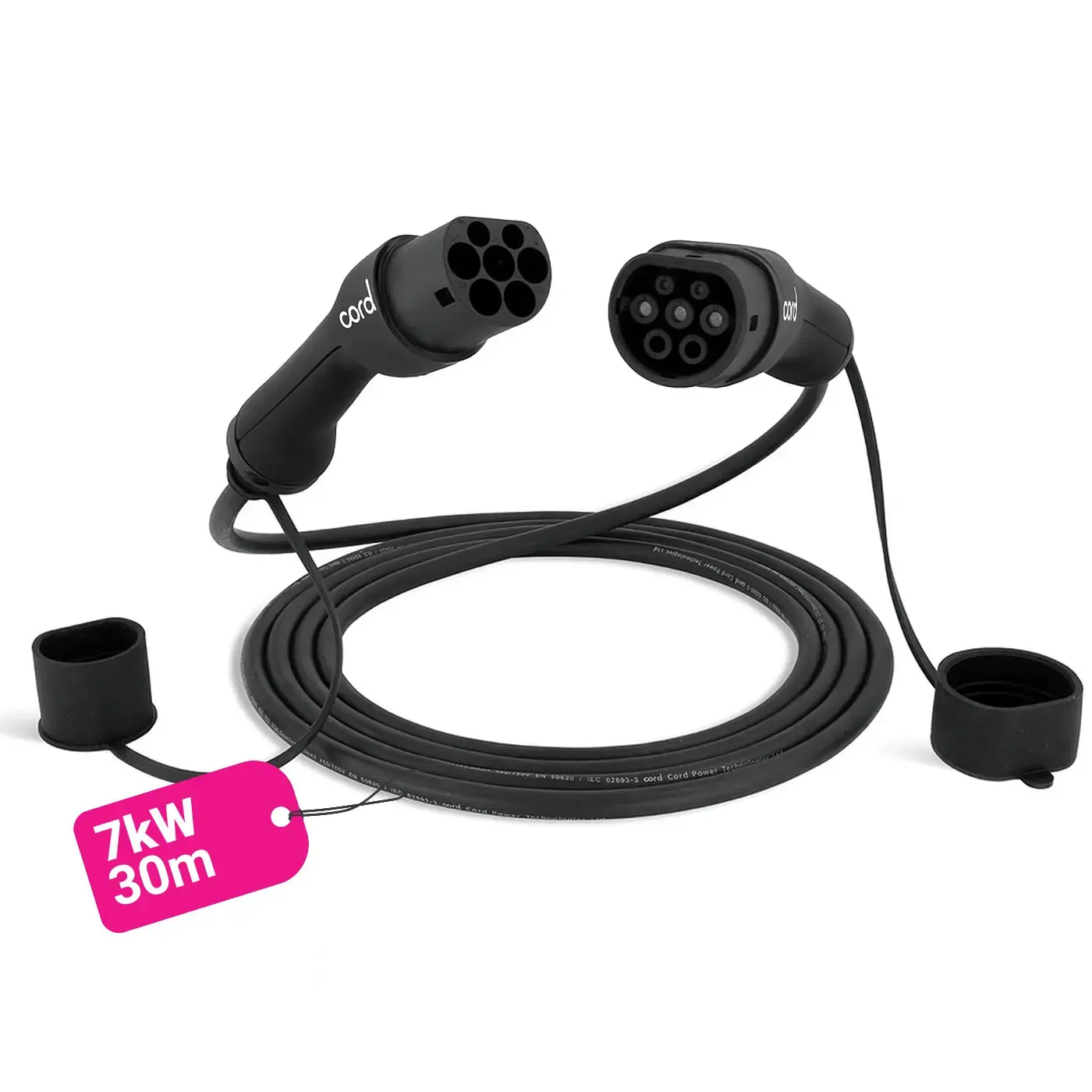 CORD EV Charging Cable - 30m Type 2 to Type 2, 230V 32A 7.4kW, Single Phase