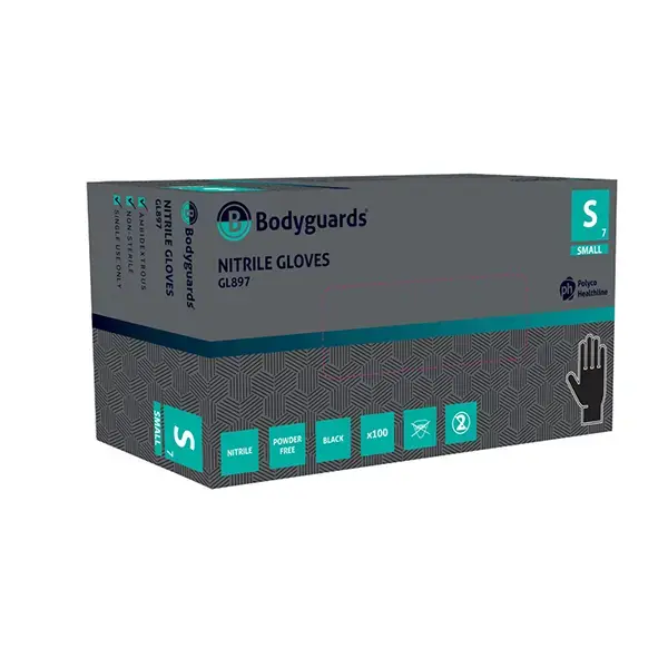 Bodyguard Small - Black nitrile powder free gloves box of 100