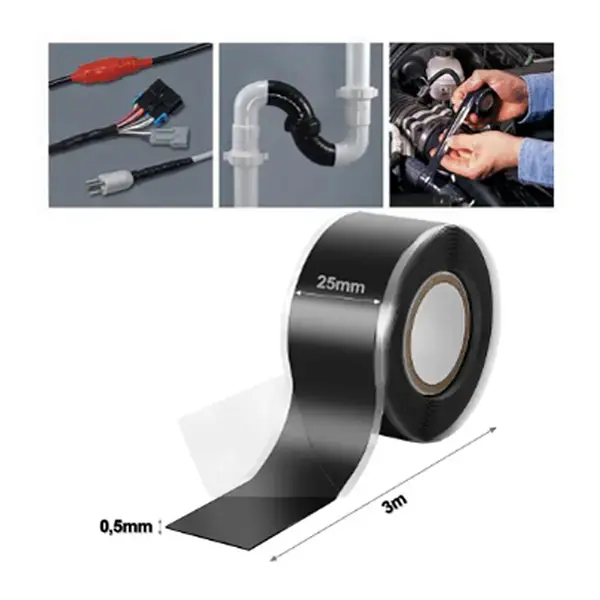 Simply BLACK SELF FUSING SILICONE TAPE 25MM X 3M