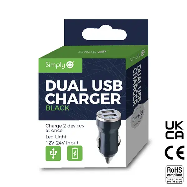 Simply Black Dual Usb Car Charger