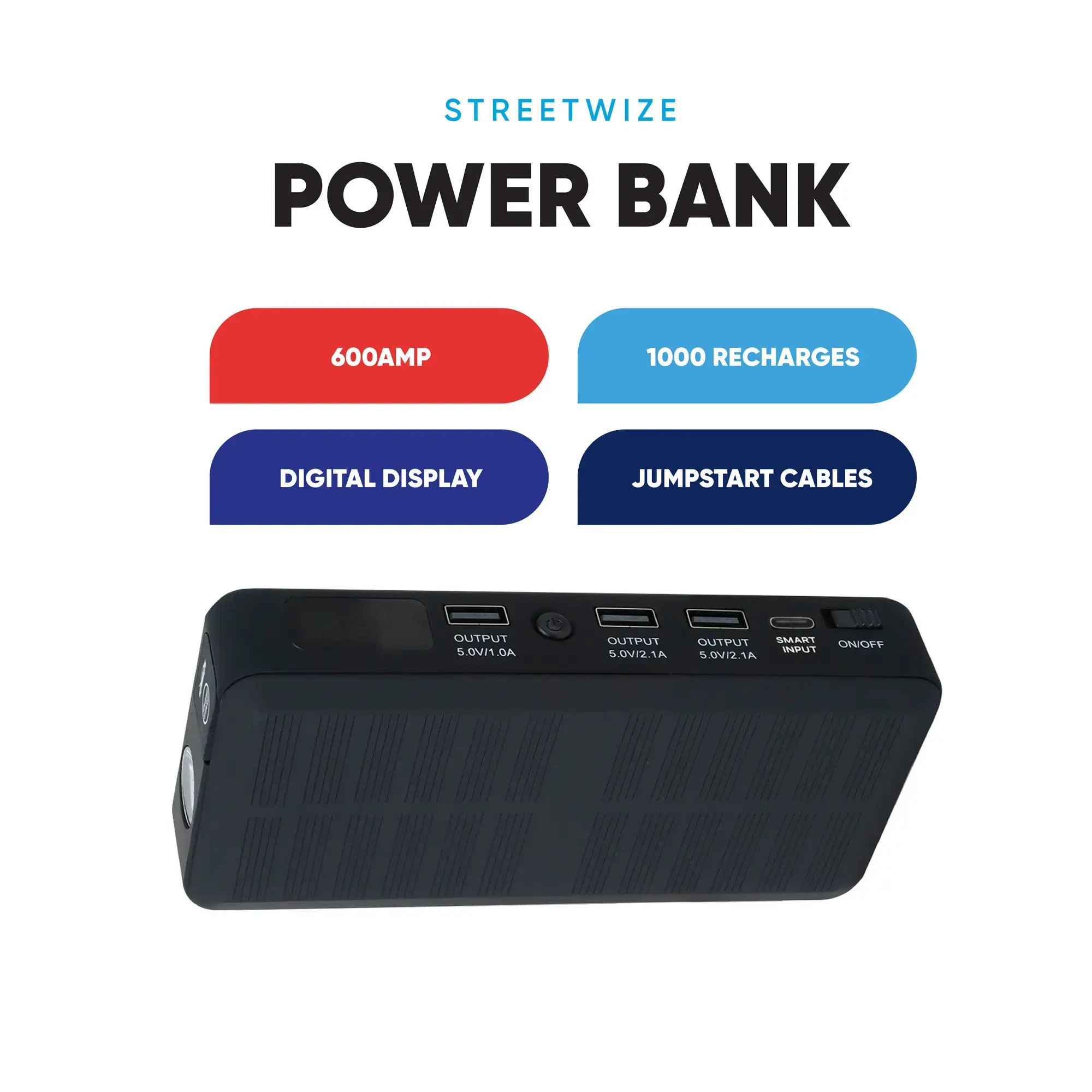 Streetwize 600 Amp Emergency Jump Starter & Portable Power Bank With Digital Display