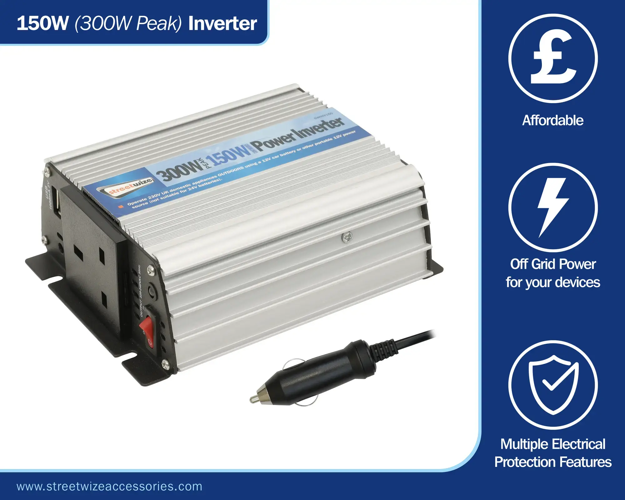Streetwize 150 Watt (300 Watt Peak) Modified Sine Wave Inverter
