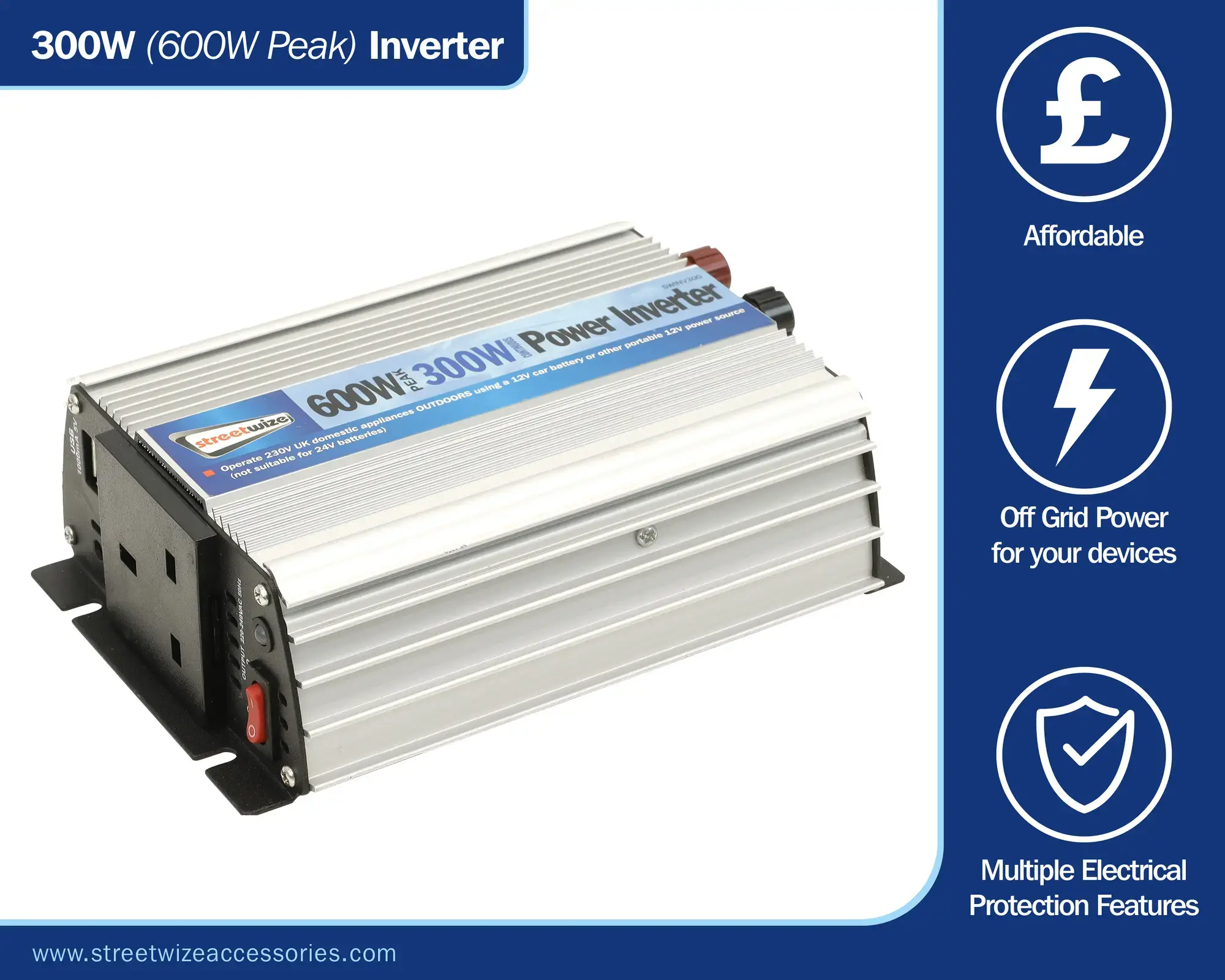 Streetwize 300 Watt (600 Peak) Modified Sine Wave Inverter
