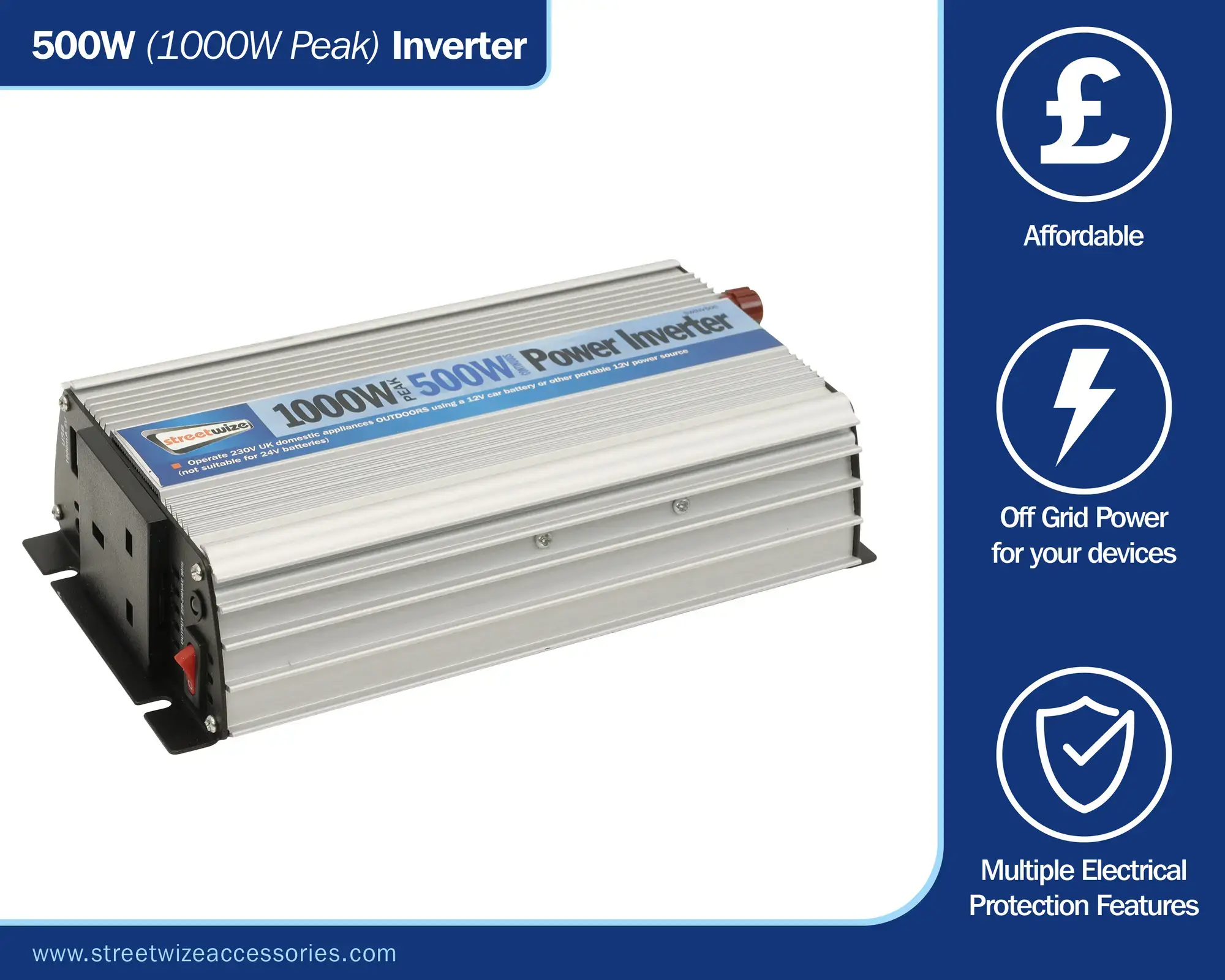 Streetwize 500W (1000W peak) Modified Sine Wave Inverter