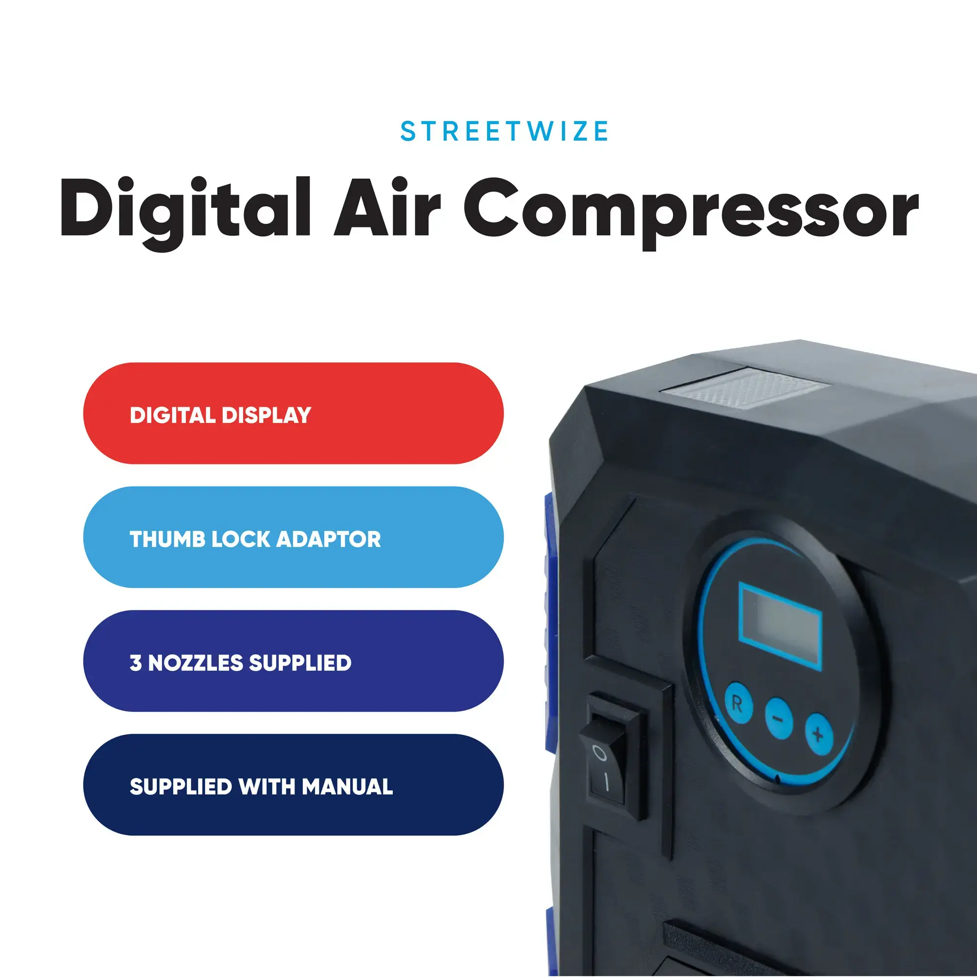 Streetwize 12V Air Compressor with Built in LED & Auto Cut-Off