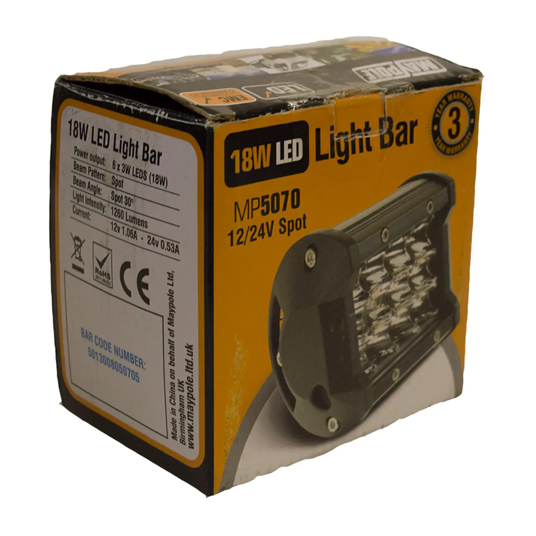 Maypole MP5070 12/24V 18W (12x1.5W) Spot LED Light Bar