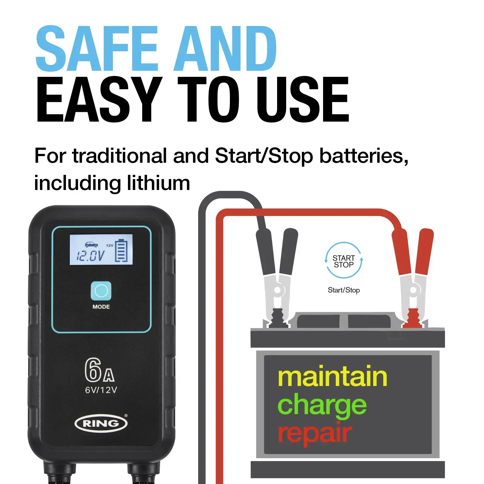 Ring Auto RSC906 SMARTCHARGE 6 Charger & Maintainer Lithium Battery Compatible 6V / 12V