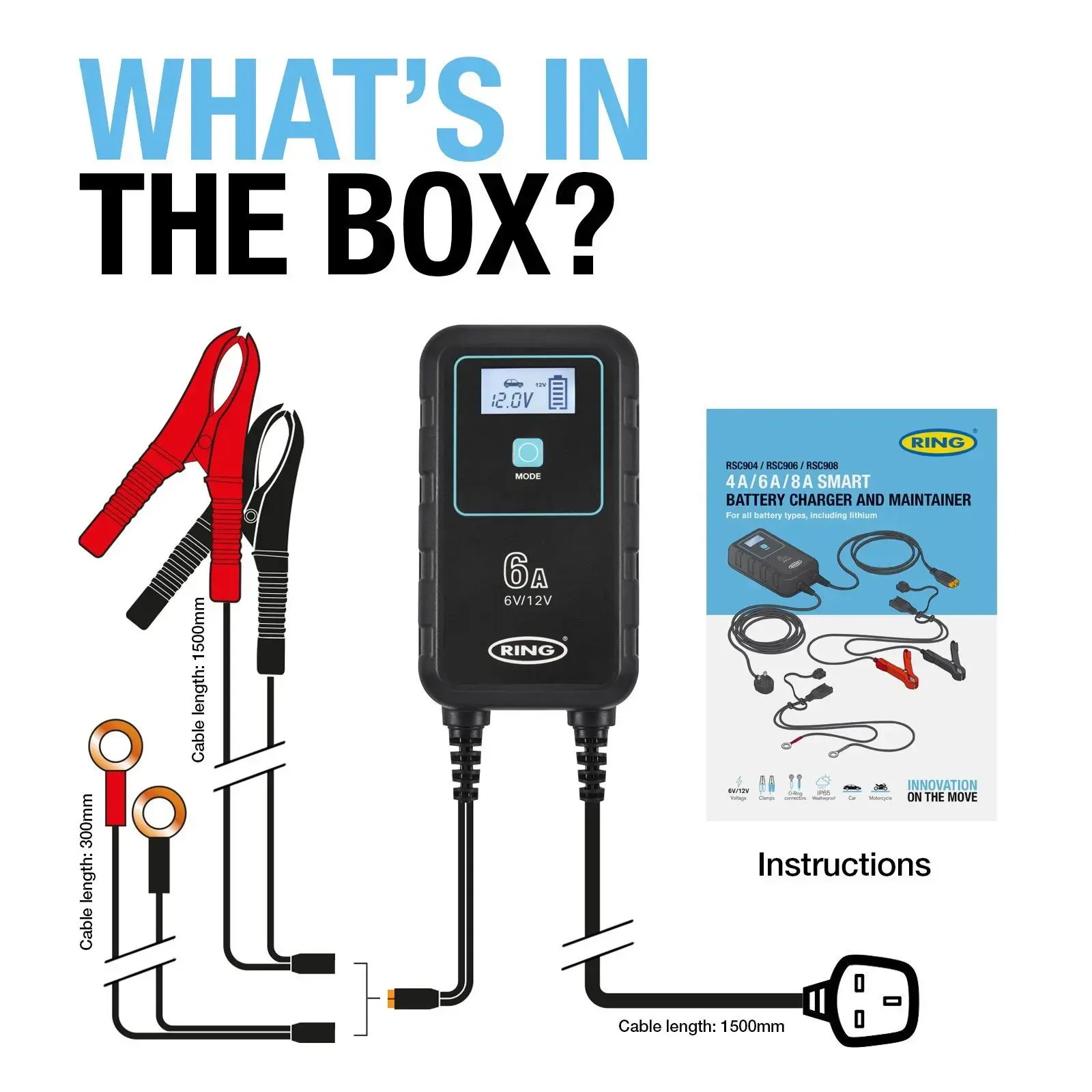 Ring Auto RSC906 SMARTCHARGE 6 Charger & Maintainer Lithium Battery Compatible 6V / 12V