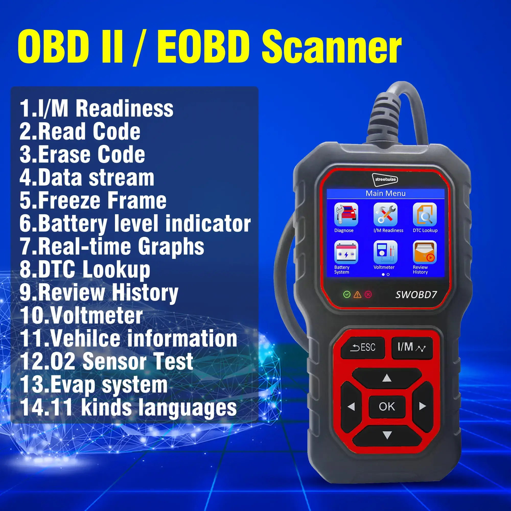 Streetwize Auto Diagnostic OBD2 Scanner with Coloured Screen