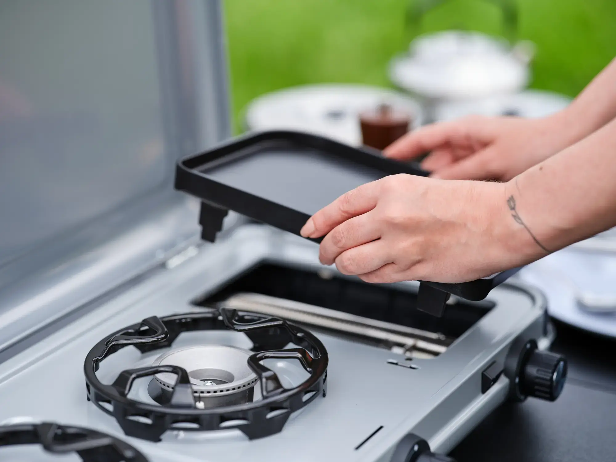 Campingaz Camping Kitchen™ 2 Multi-Cook Double Burner Portable Camping Gas Stove and Sid