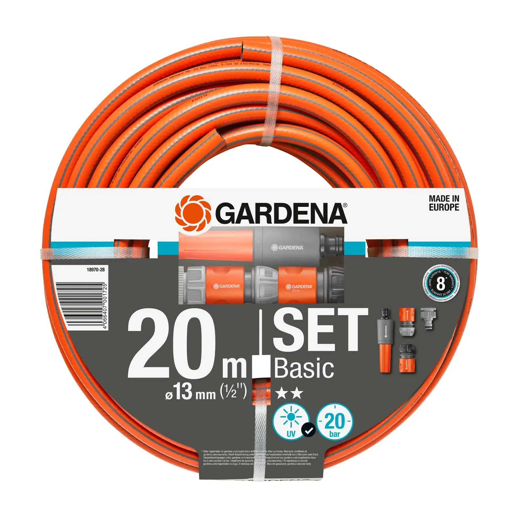 Gardena Basic Hose Set 20m (complete with all fittings)