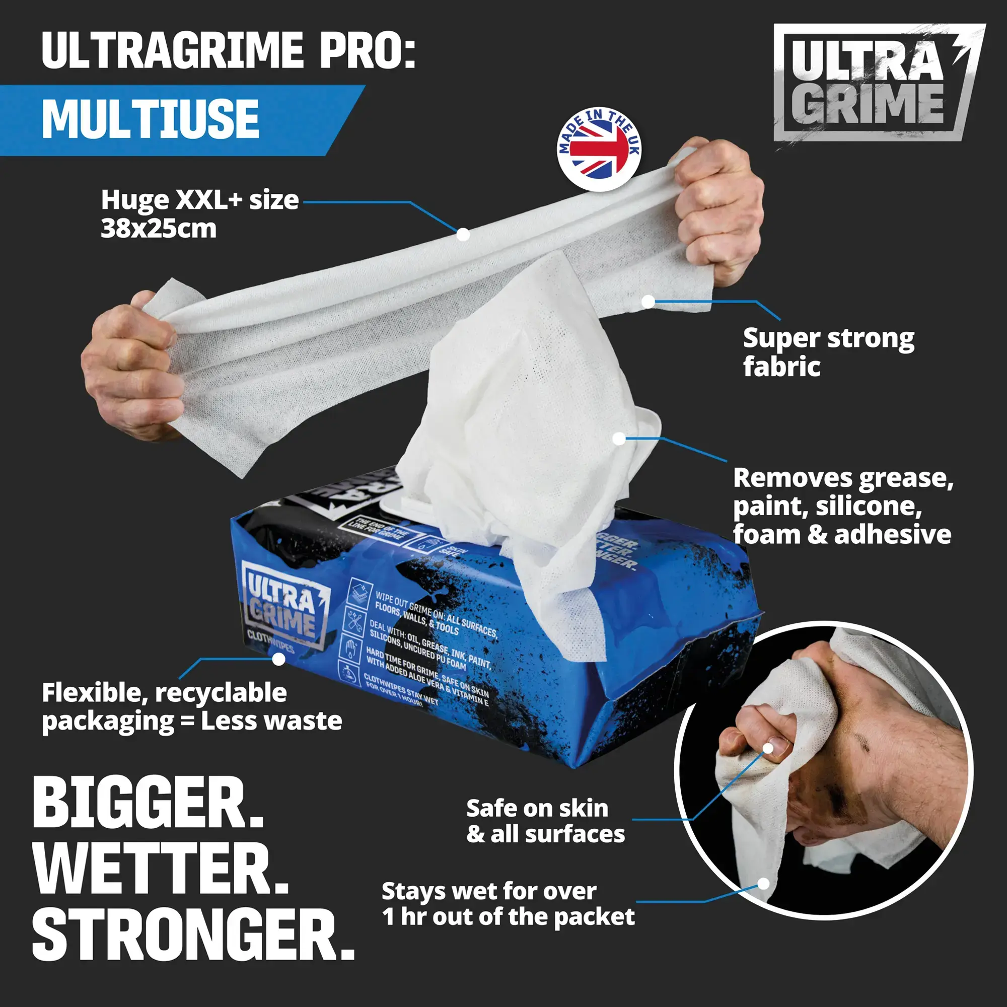 UltraGrime Pro Multiuse XXL Clothwipes 100 Pack