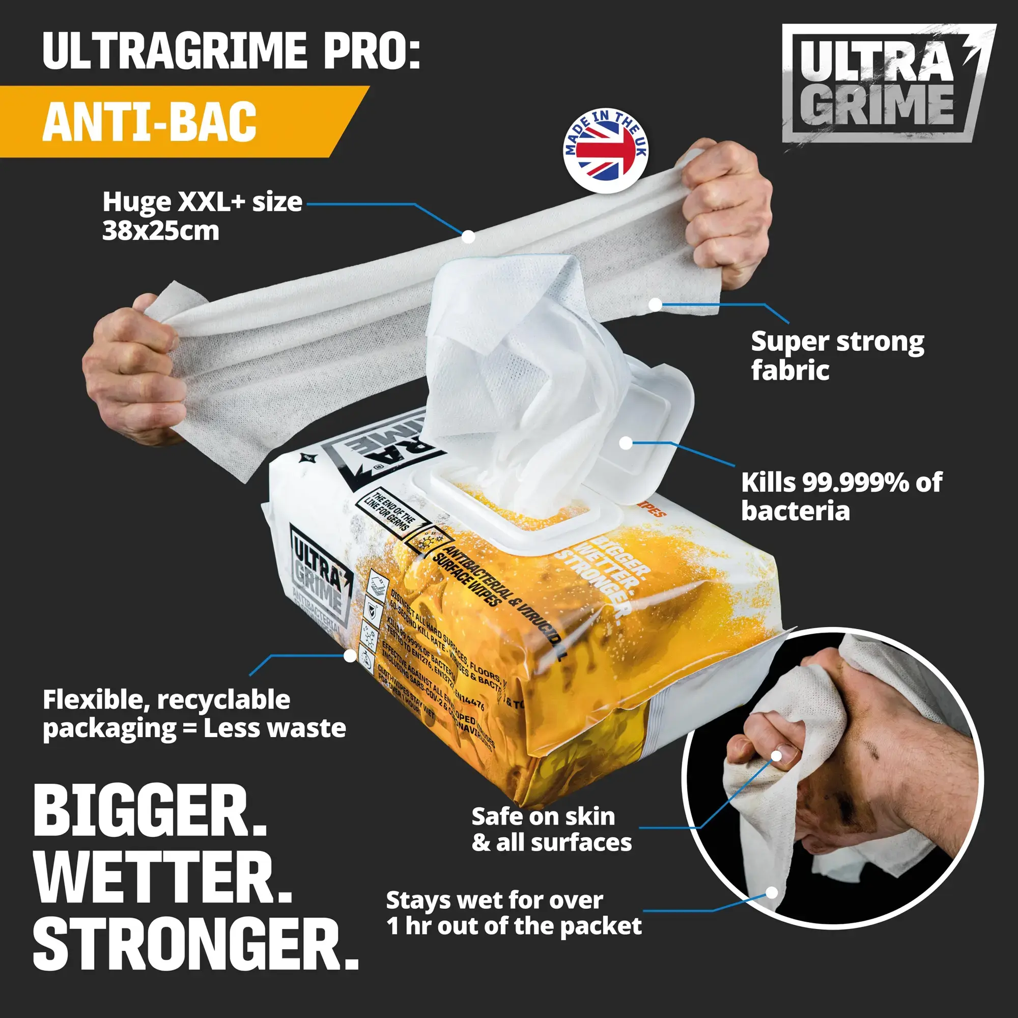 UltraGrime Pro Anti-Bac XXL Clothwipes 100 Pack