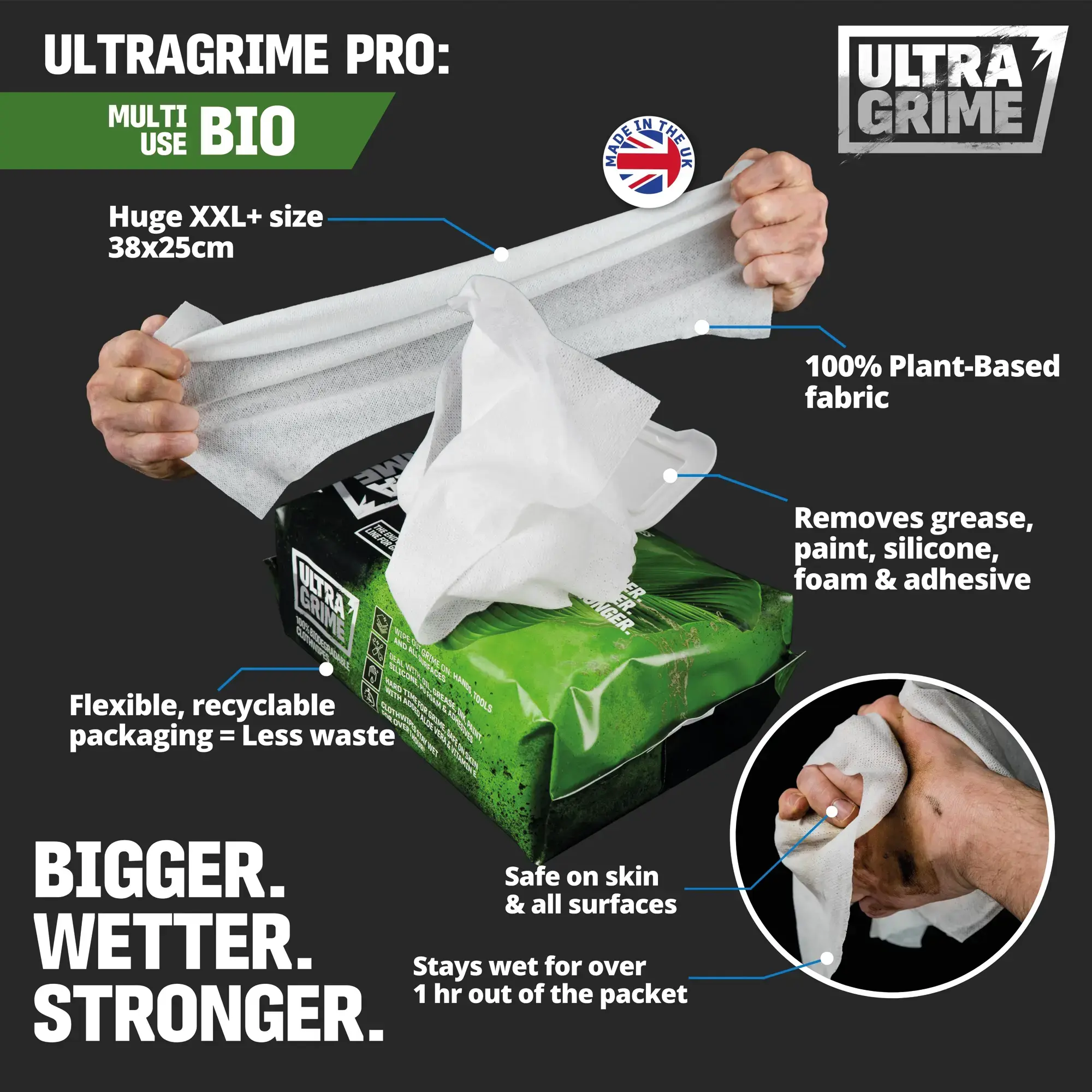 UltraGrime Pro Multiuse Bio XXL Clothwipes 100 Pack