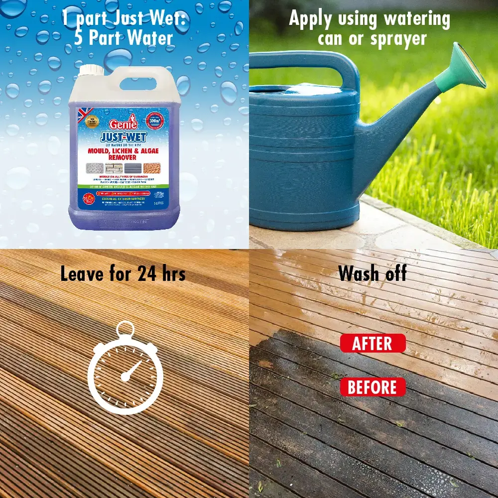 Genie Just-Wet Outdoor Cleaning Solution, Mould, Lichen & Algae Remover 5L