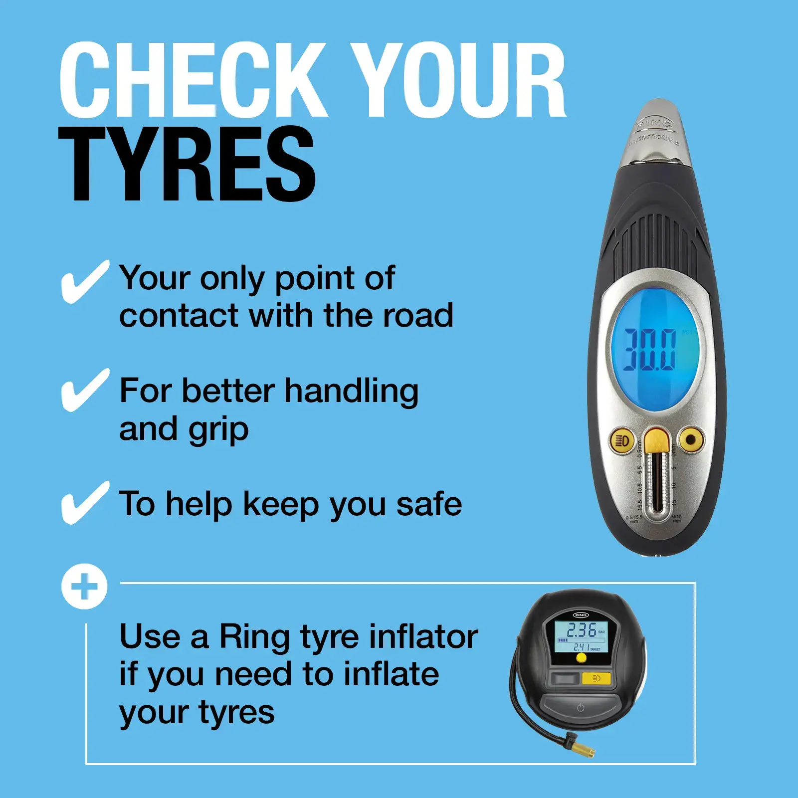 Ring Auto RTG6 Digital Tyre Pressure & Depth Gauge